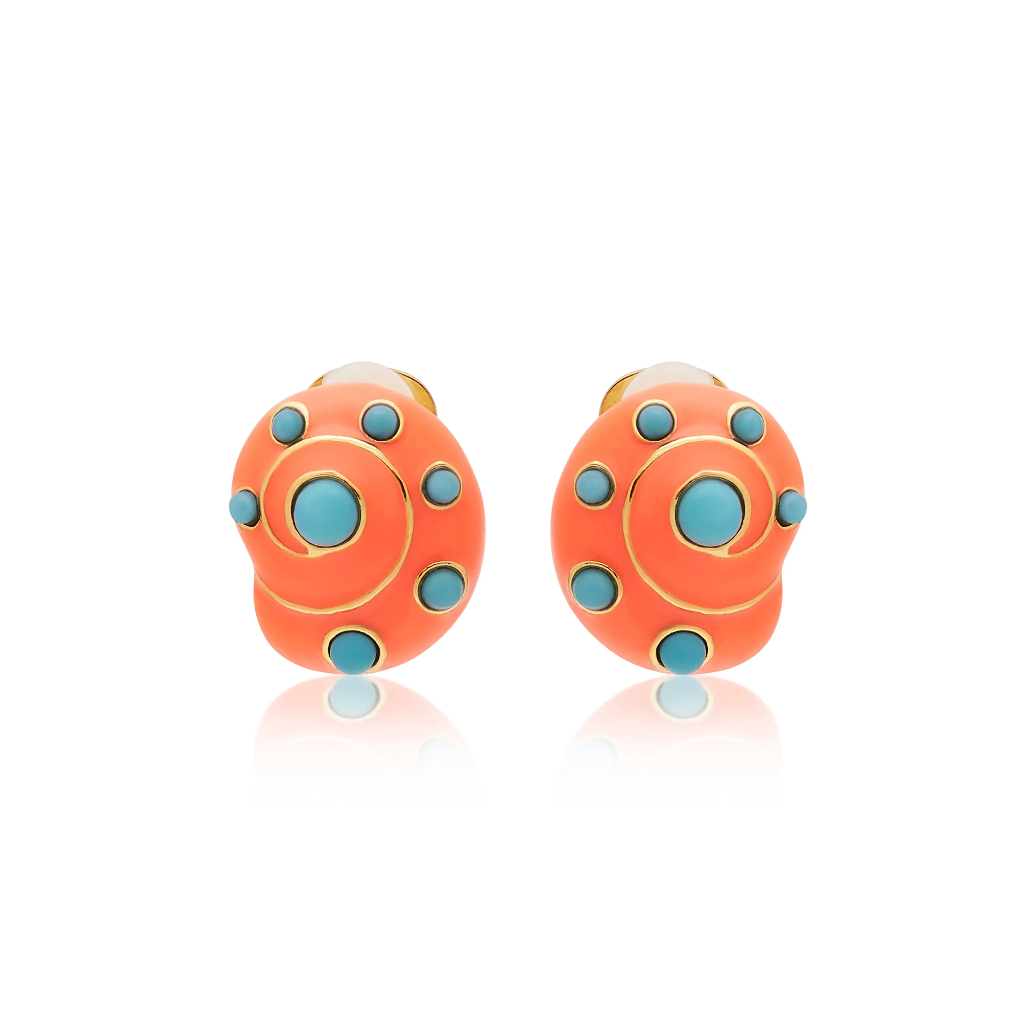Coral & Turquoise Snail Clip On Earrings