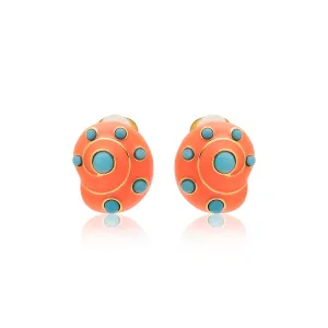 Coral & Turquoise Snail Clip On Earrings