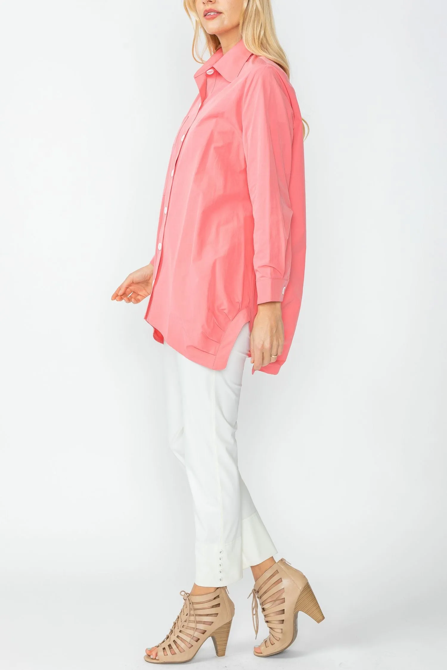 Coral Bottom Side Pleats Blouse