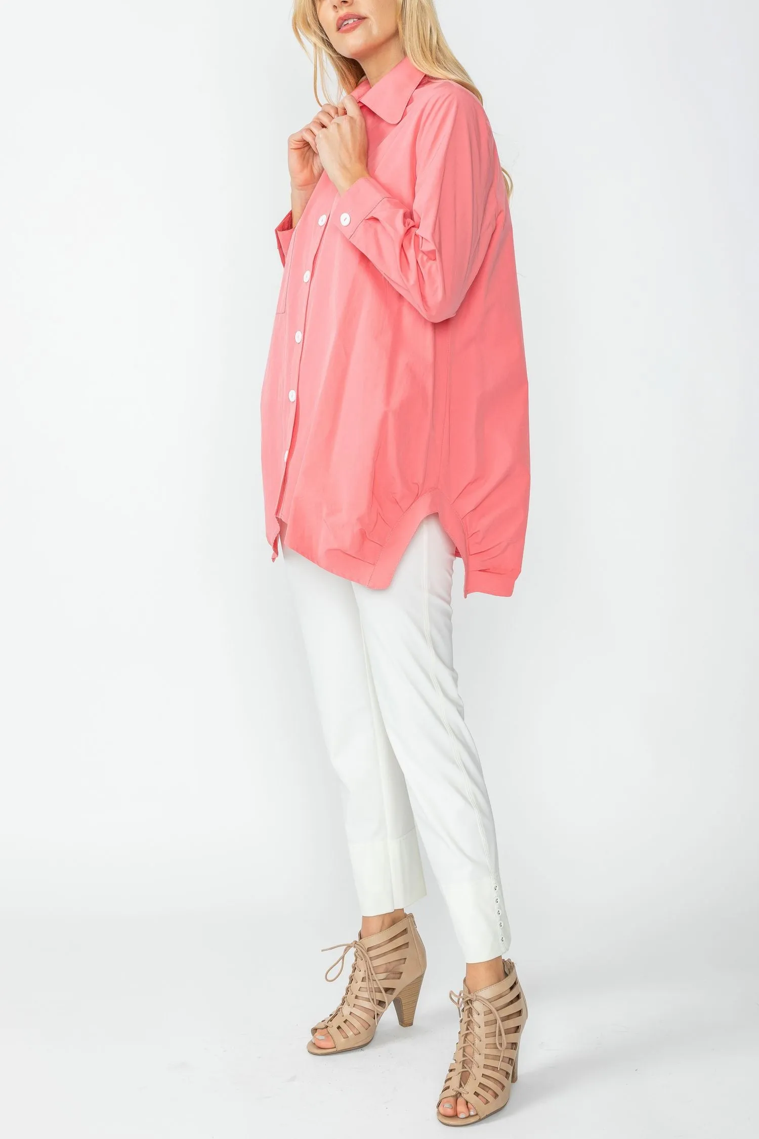 Coral Bottom Side Pleats Blouse
