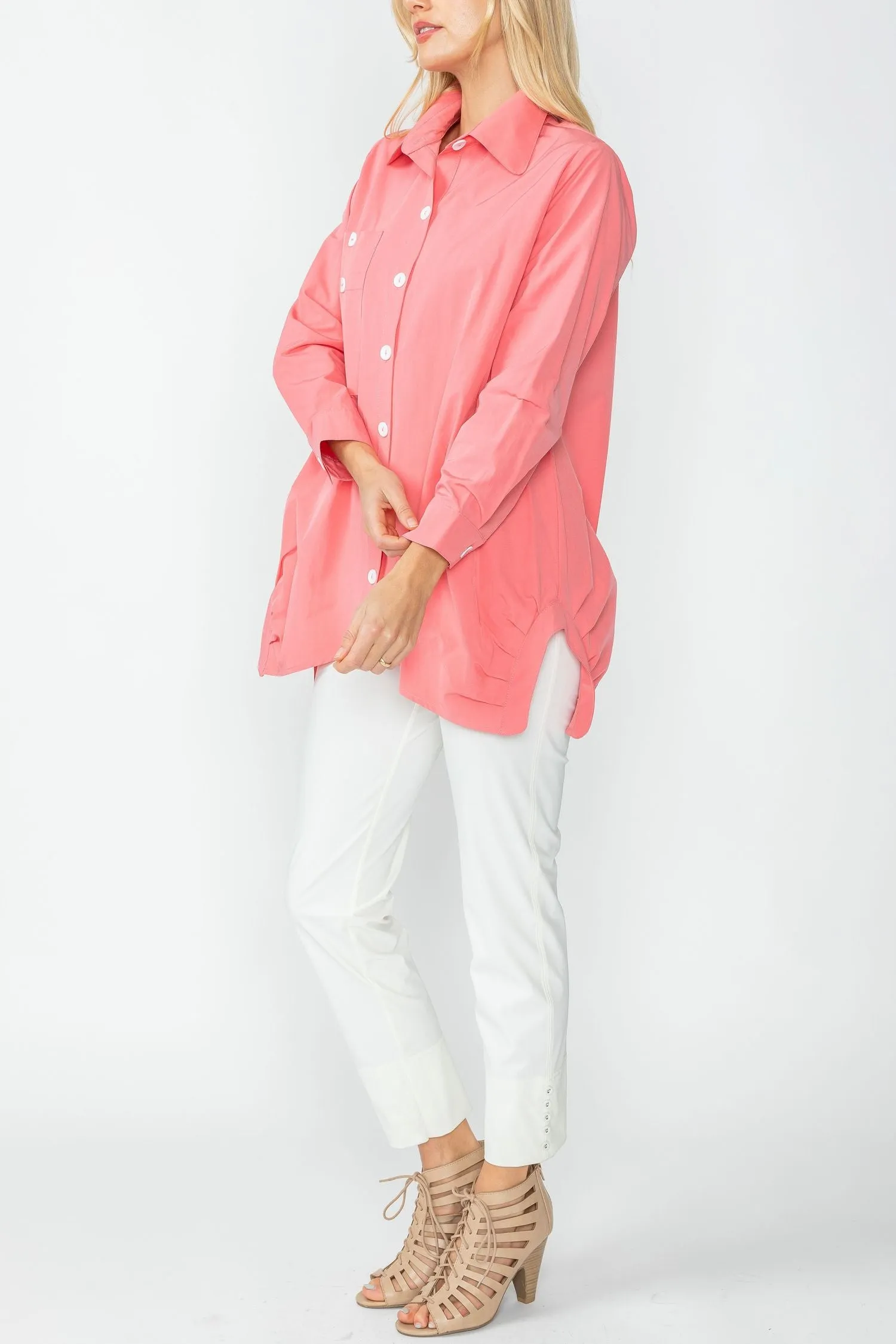 Coral Bottom Side Pleats Blouse