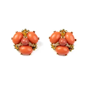 Coral Cabochon Cluster Earrings