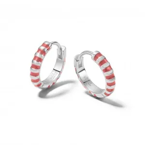 Coral Fine Stripe Huggie Hoop Sterling Silver Earrings EE13_SLV