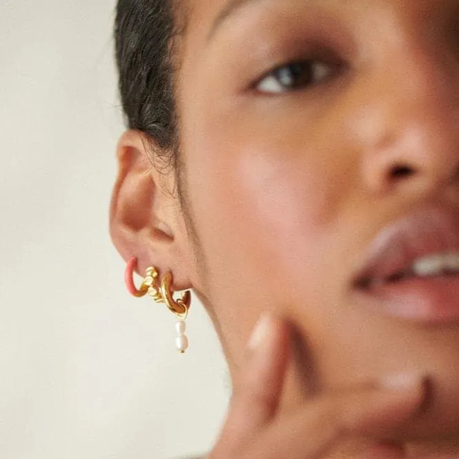 Coral Huggie Hoop 18ct Gold Plated Earrings EE08_GP