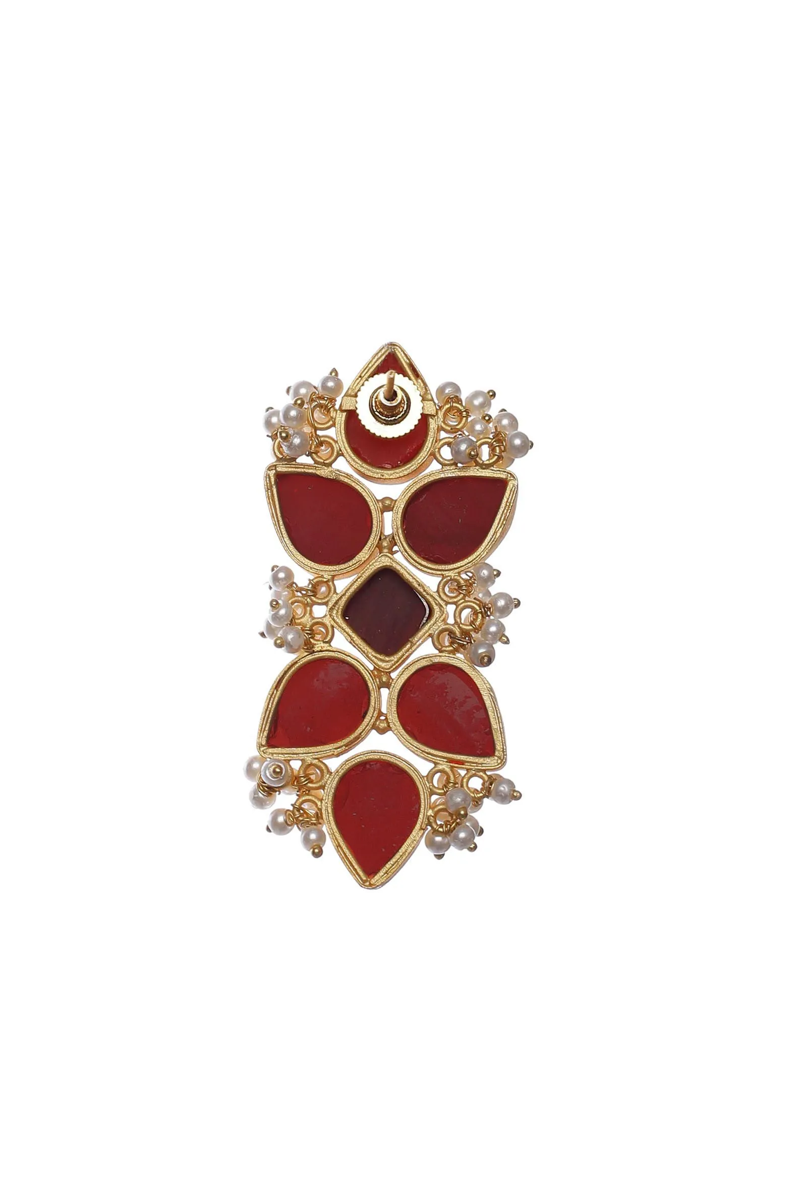 Coral Orange Gold Stone Pearl Earrings