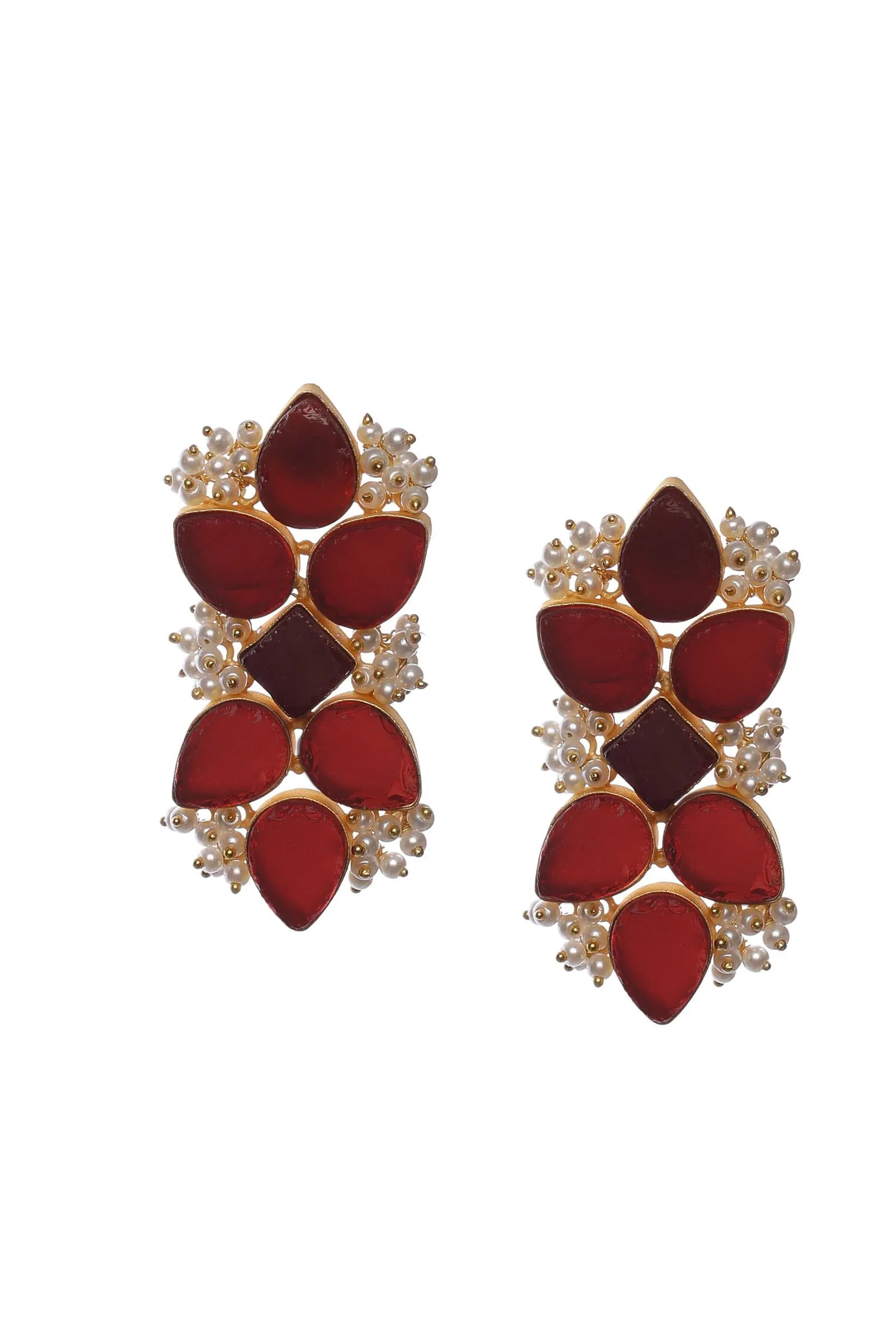 Coral Orange Gold Stone Pearl Earrings