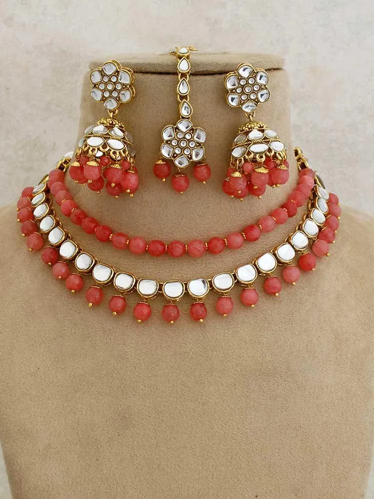 Coral Shyamali Layered Necklace Set