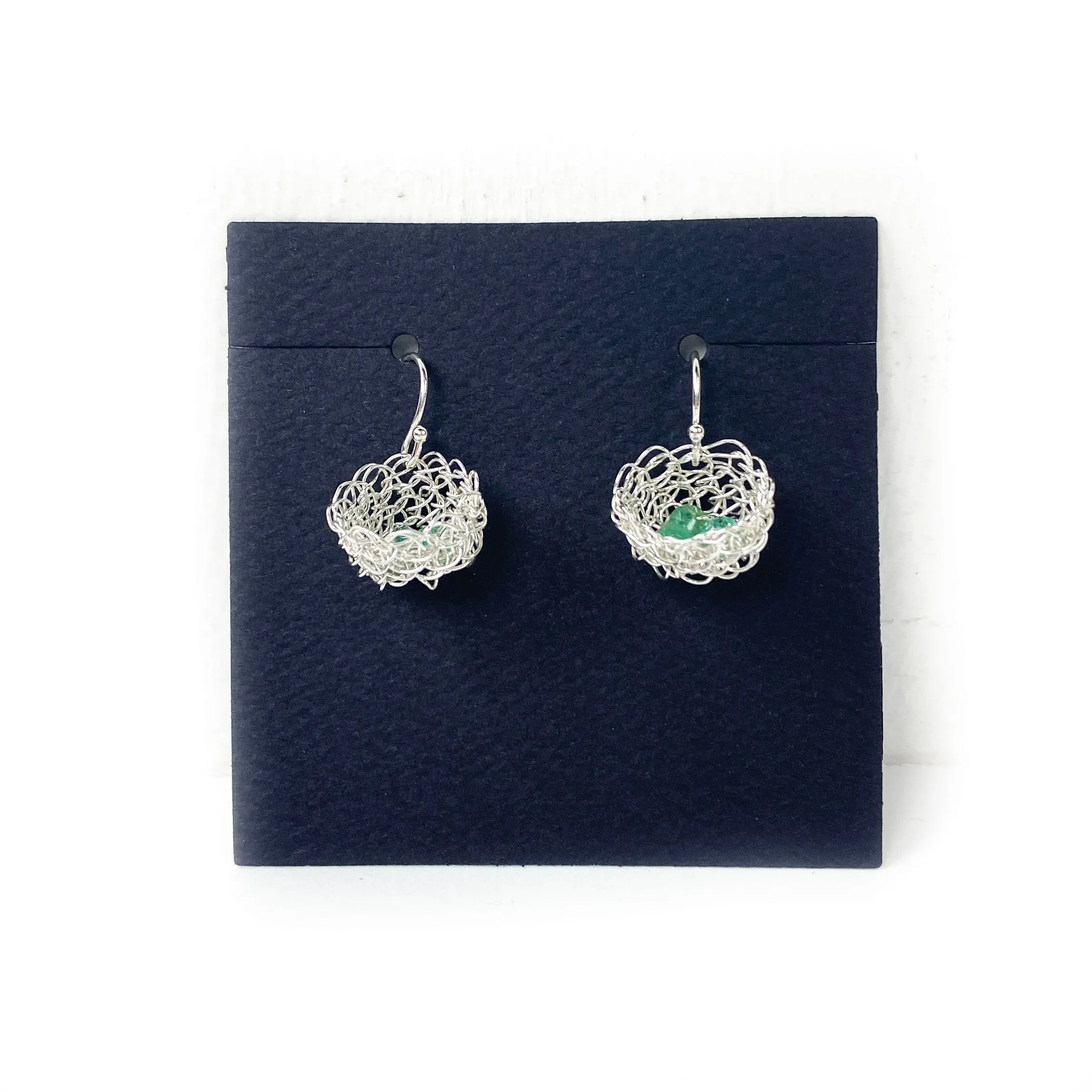 Cottler Fox Earrings: Small Silver Basket with Emeralds