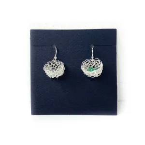 Cottler Fox Earrings: Small Silver Basket with Emeralds