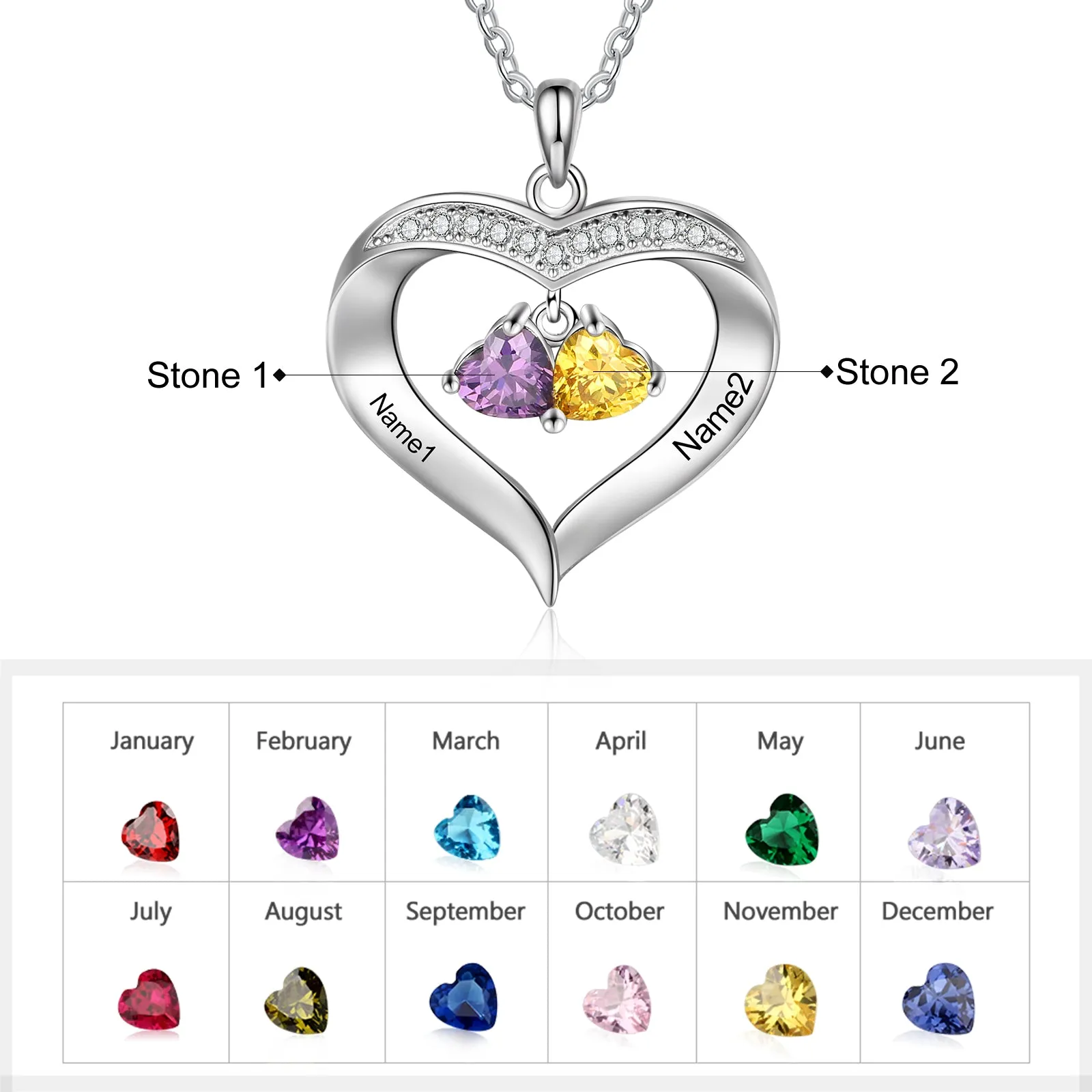 Custom Copper Birthstone Heart Shape Pendant Necklace