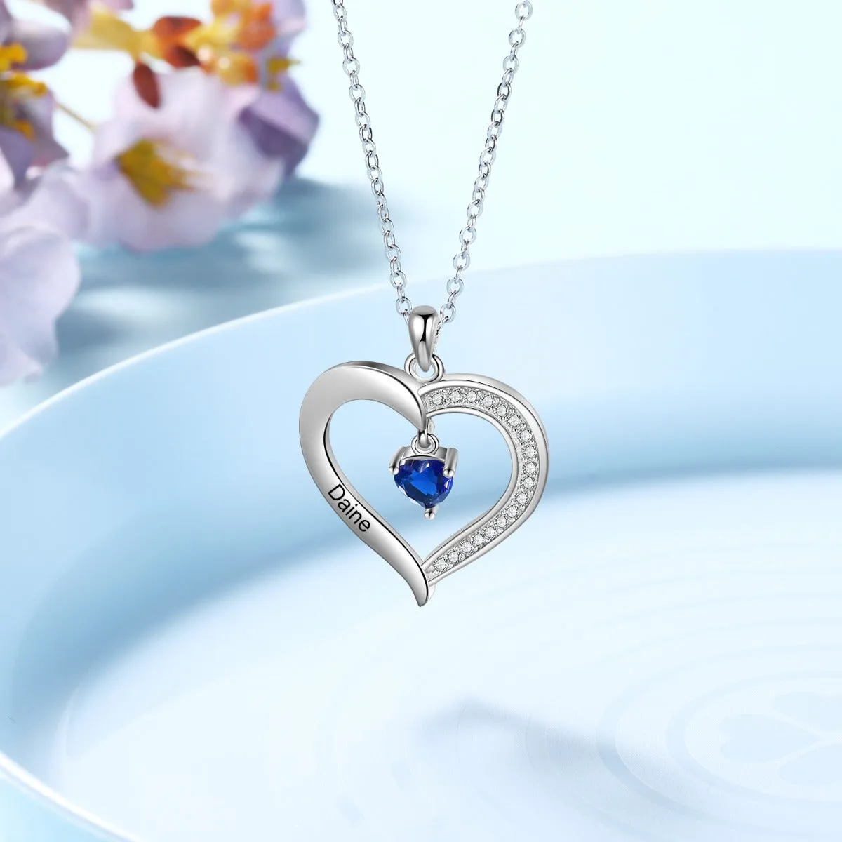 Custom Copper Birthstone Heart Shape Pendant Necklace