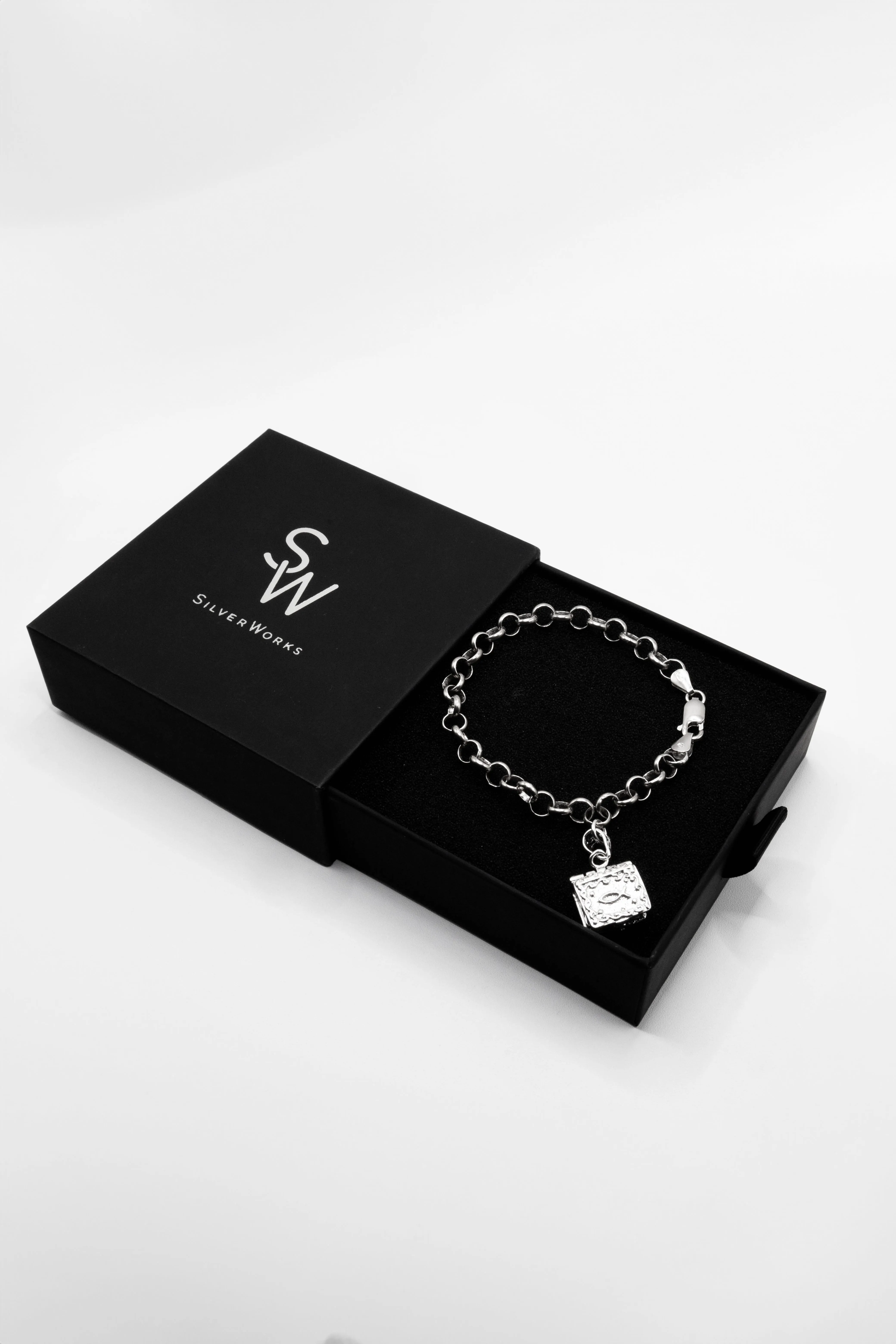 Dangling Prayer Box 925 Sterling Silver Charm Bracelet