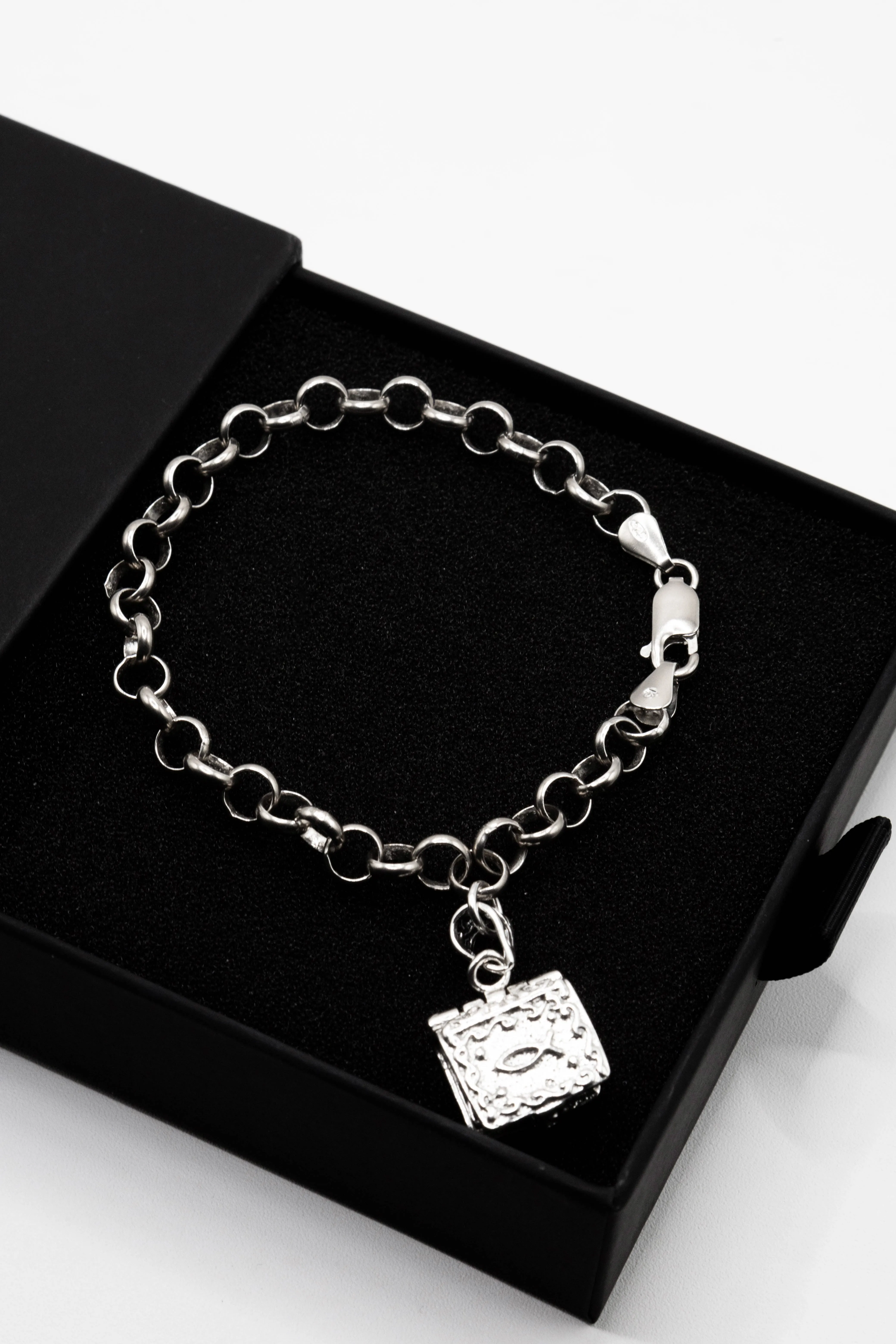 Dangling Prayer Box 925 Sterling Silver Charm Bracelet