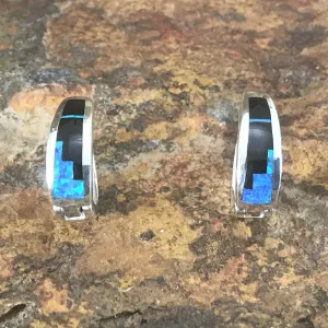 David Rosales Black Beauty Fancy Inlaid Sterling Silver Earrings Huggies
