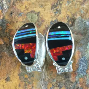 David Rosales Red Moon Fancy Inlaid Sterling Silver Earrings Huggie