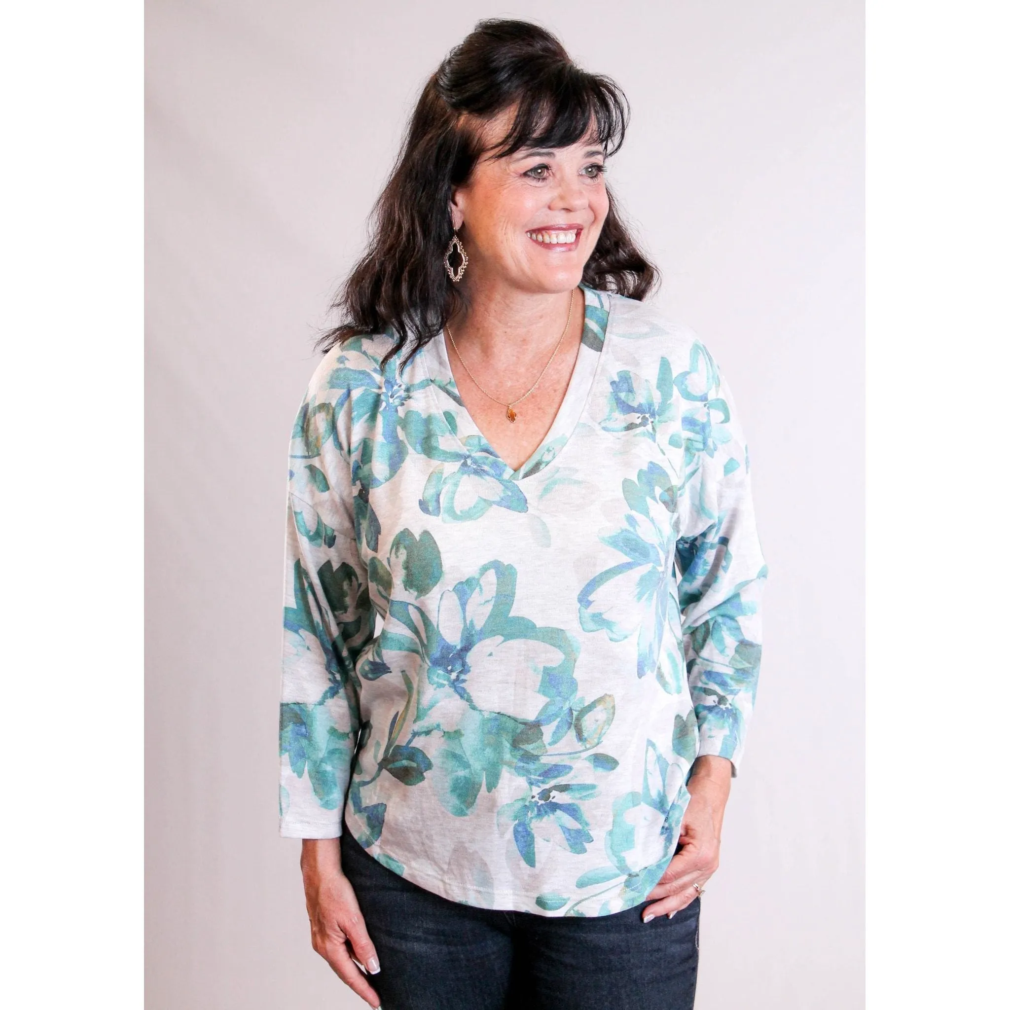 Democracy Printed Knit Top with 3/4 Sleeves