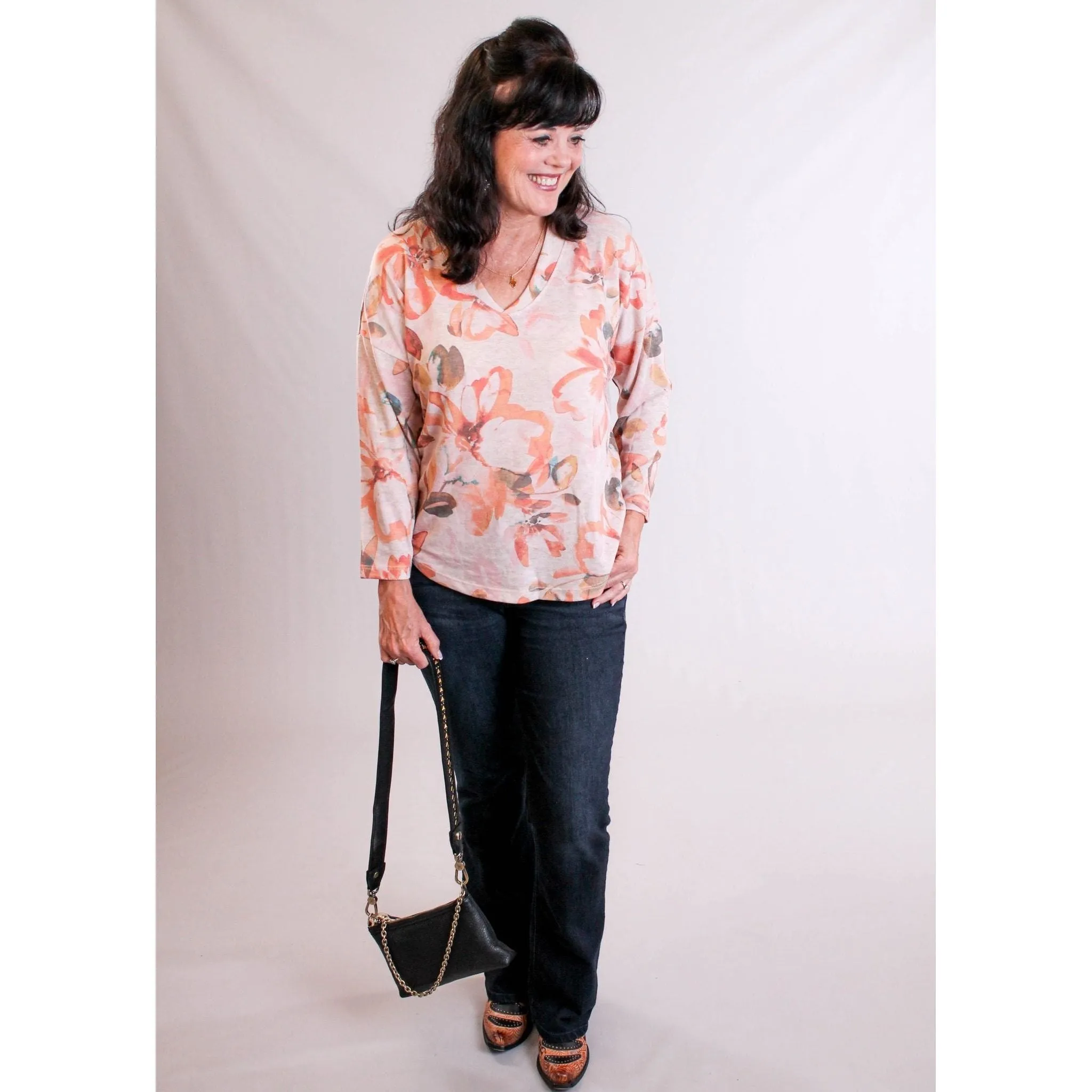 Democracy Printed Knit Top with 3/4 Sleeves