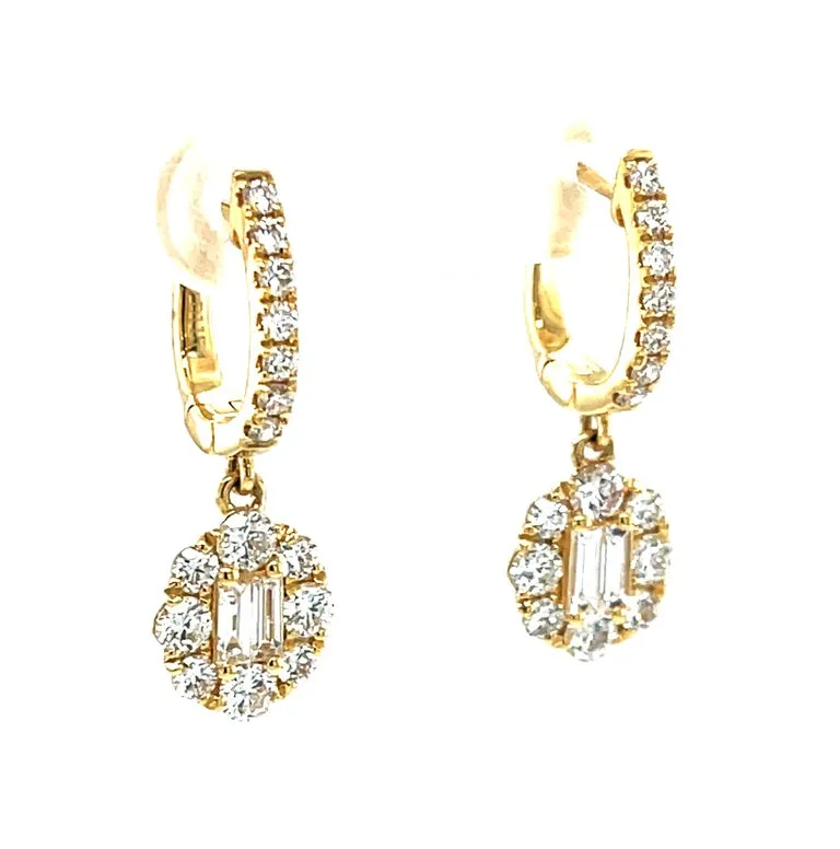 Diamond and 18k Yellow Gold Dangle Earrings with Hinged Hoops