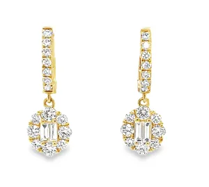 Diamond and 18k Yellow Gold Dangle Earrings with Hinged Hoops