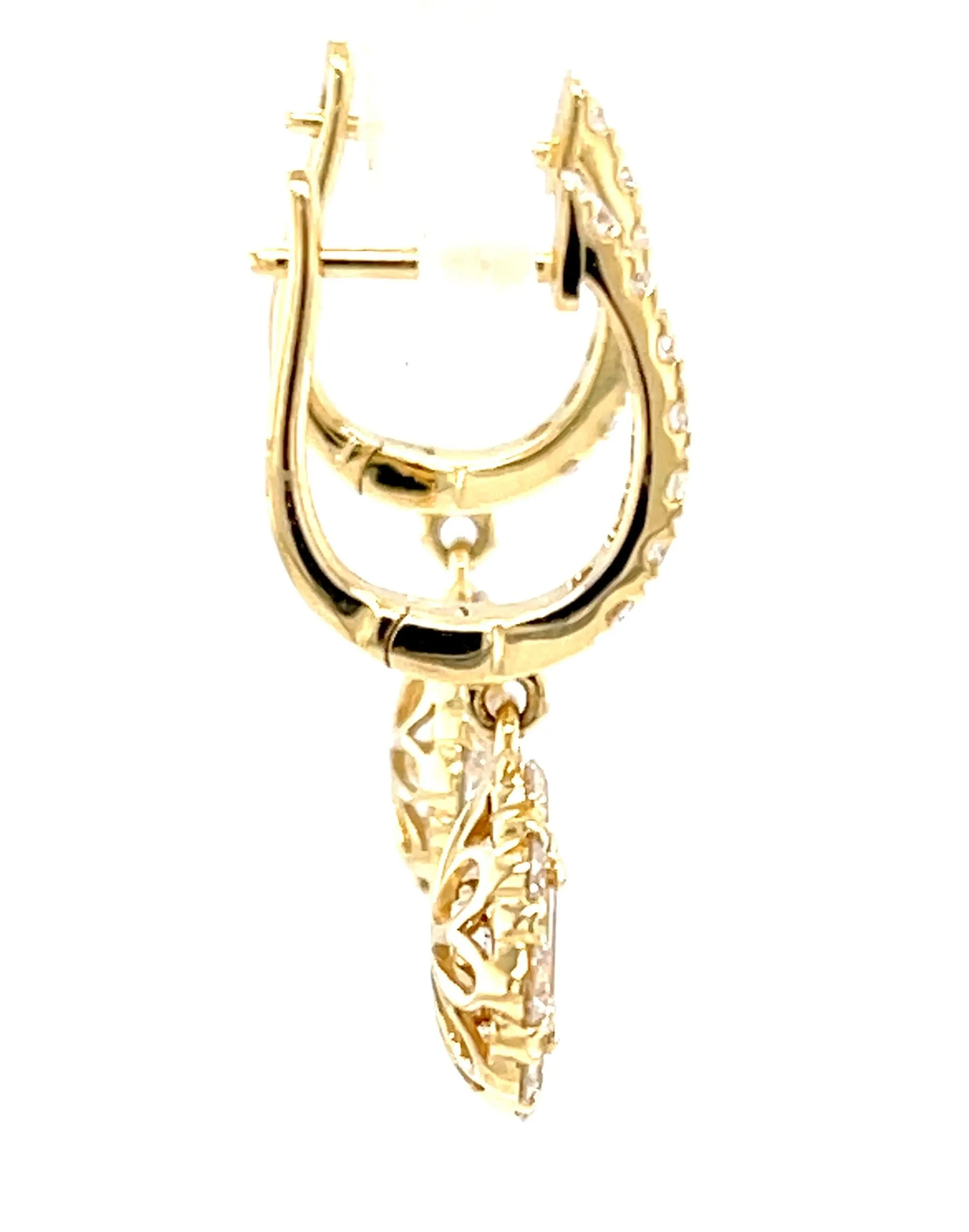 Diamond and 18k Yellow Gold Dangle Earrings with Hinged Hoops