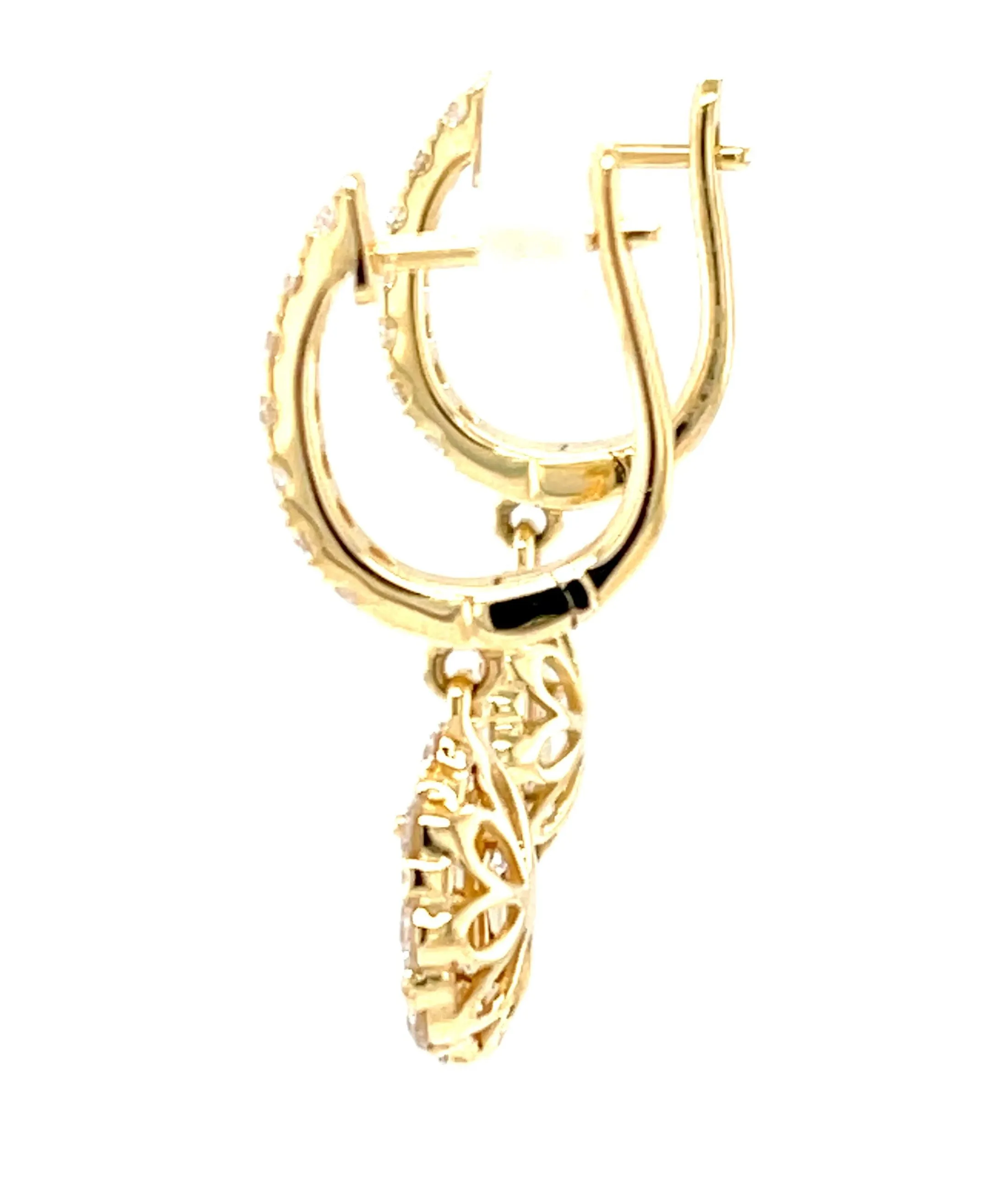 Diamond and 18k Yellow Gold Dangle Earrings with Hinged Hoops