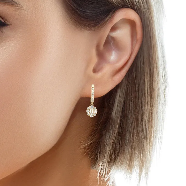 Diamond and 18k Yellow Gold Dangle Earrings with Hinged Hoops