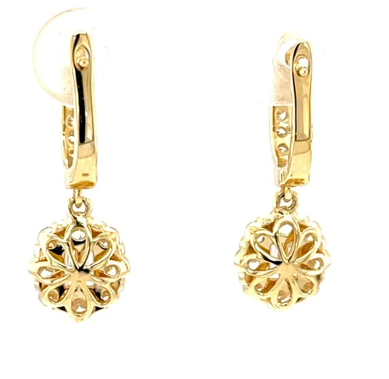 Diamond and 18k Yellow Gold Dangle Earrings with Hinged Hoops