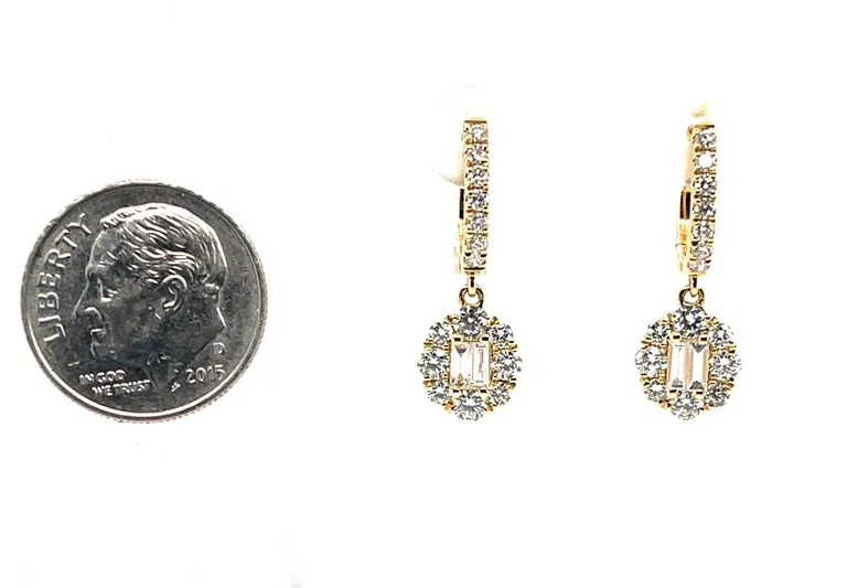 Diamond and 18k Yellow Gold Dangle Earrings with Hinged Hoops