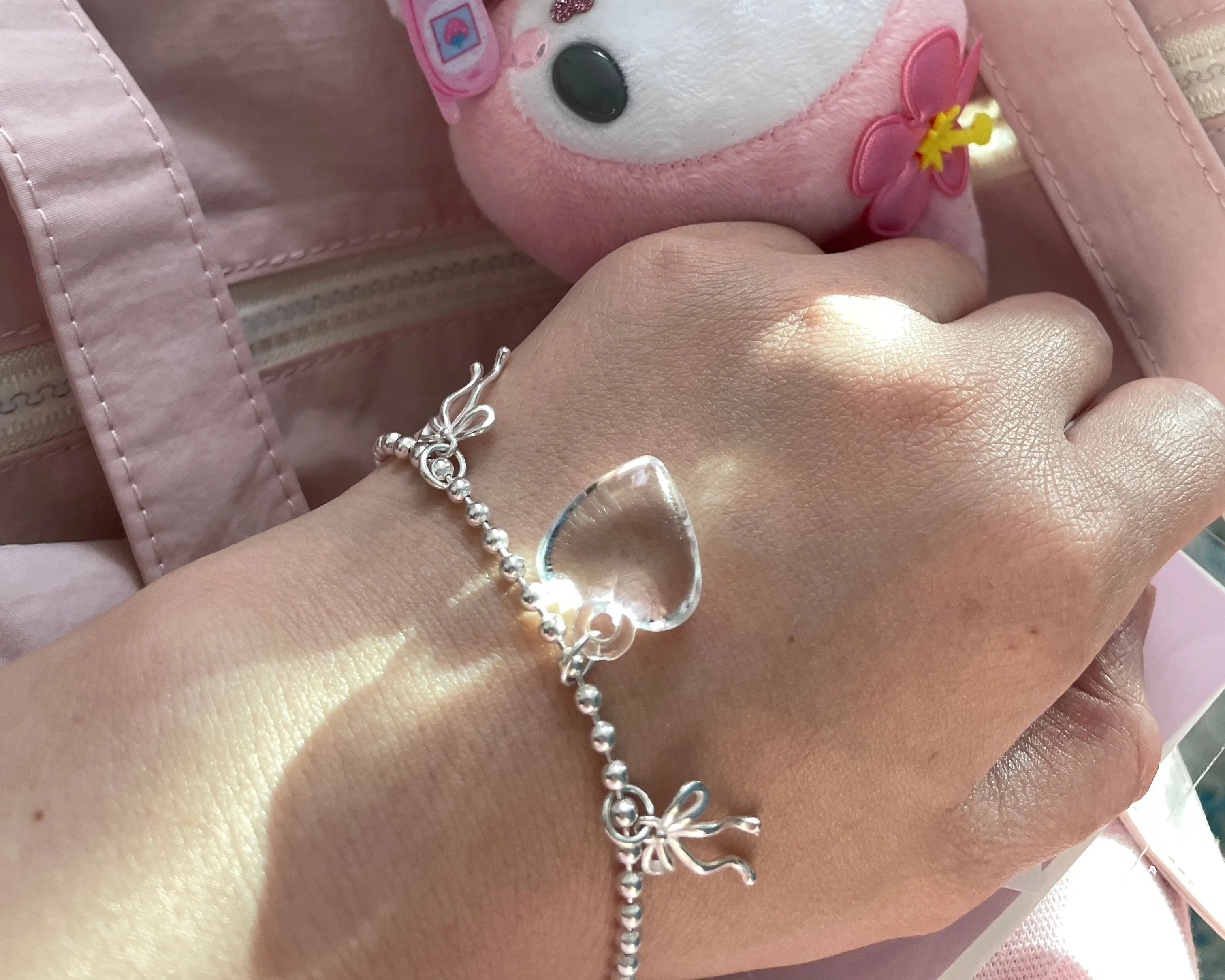 Dulce Doulbe Bow Heart Bracelet 925 Sterling Silver