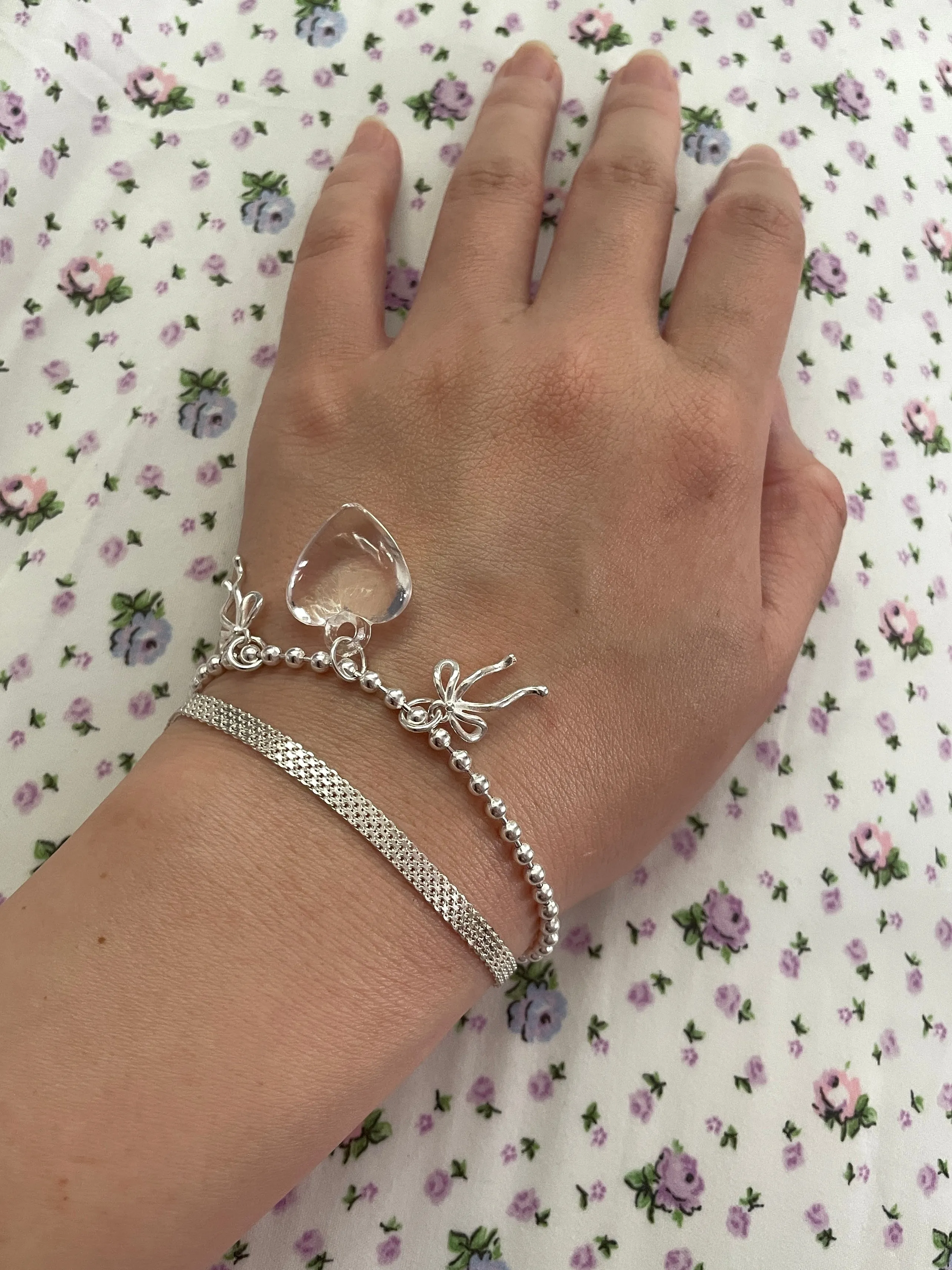 Dulce Doulbe Bow Heart Bracelet 925 Sterling Silver