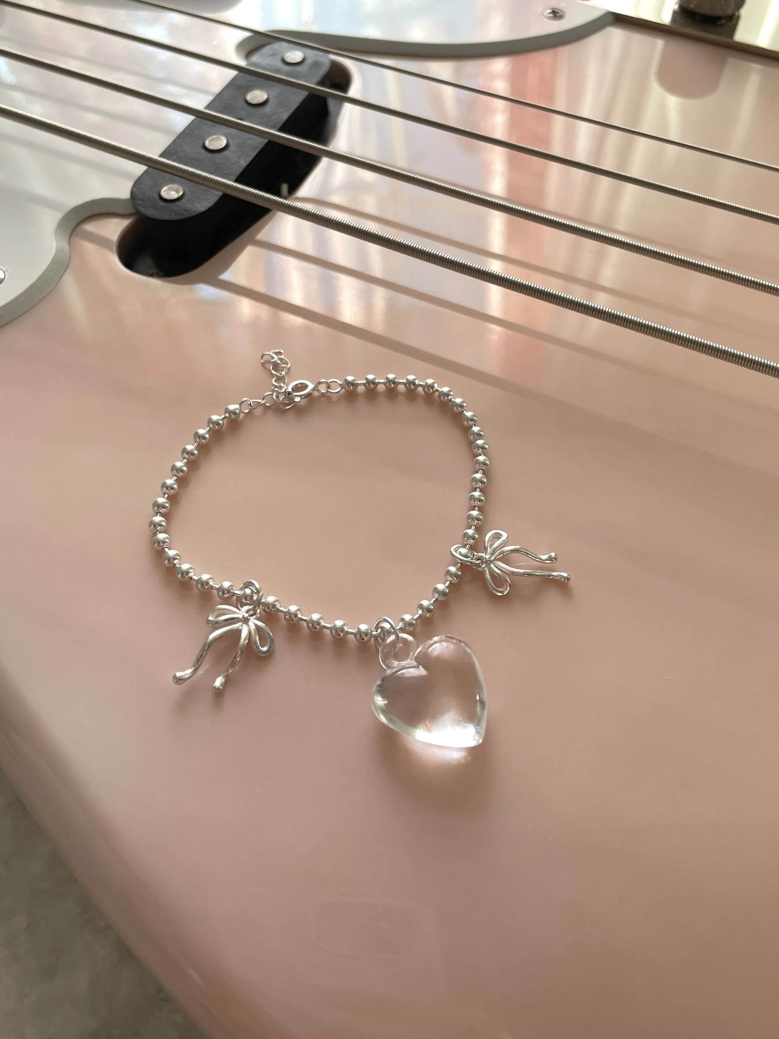 Dulce Doulbe Bow Heart Bracelet 925 Sterling Silver