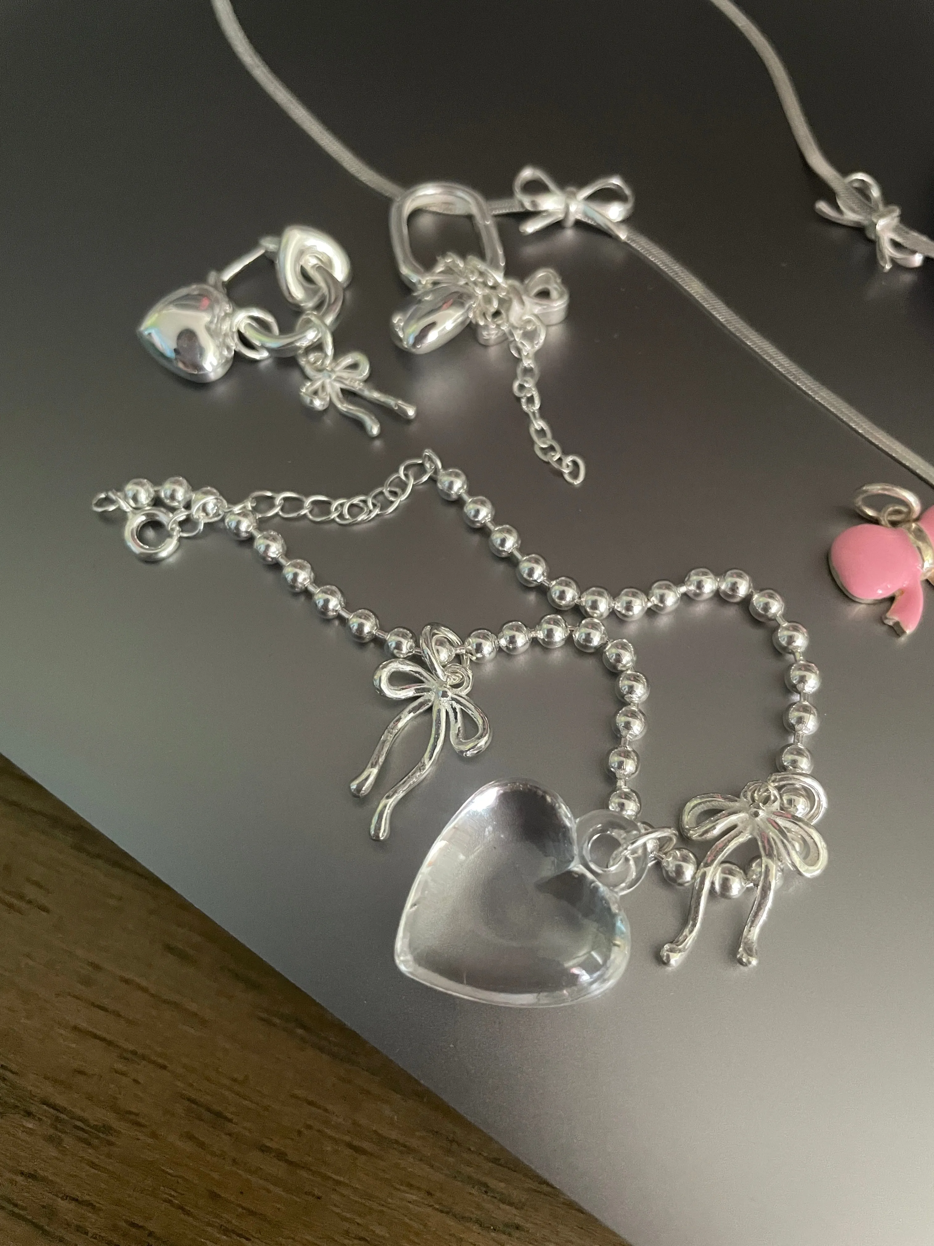 Dulce Doulbe Bow Heart Bracelet 925 Sterling Silver