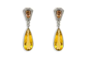 Earrings 18kt Gold Citrines Drop with Precious Topaz & Diamonds