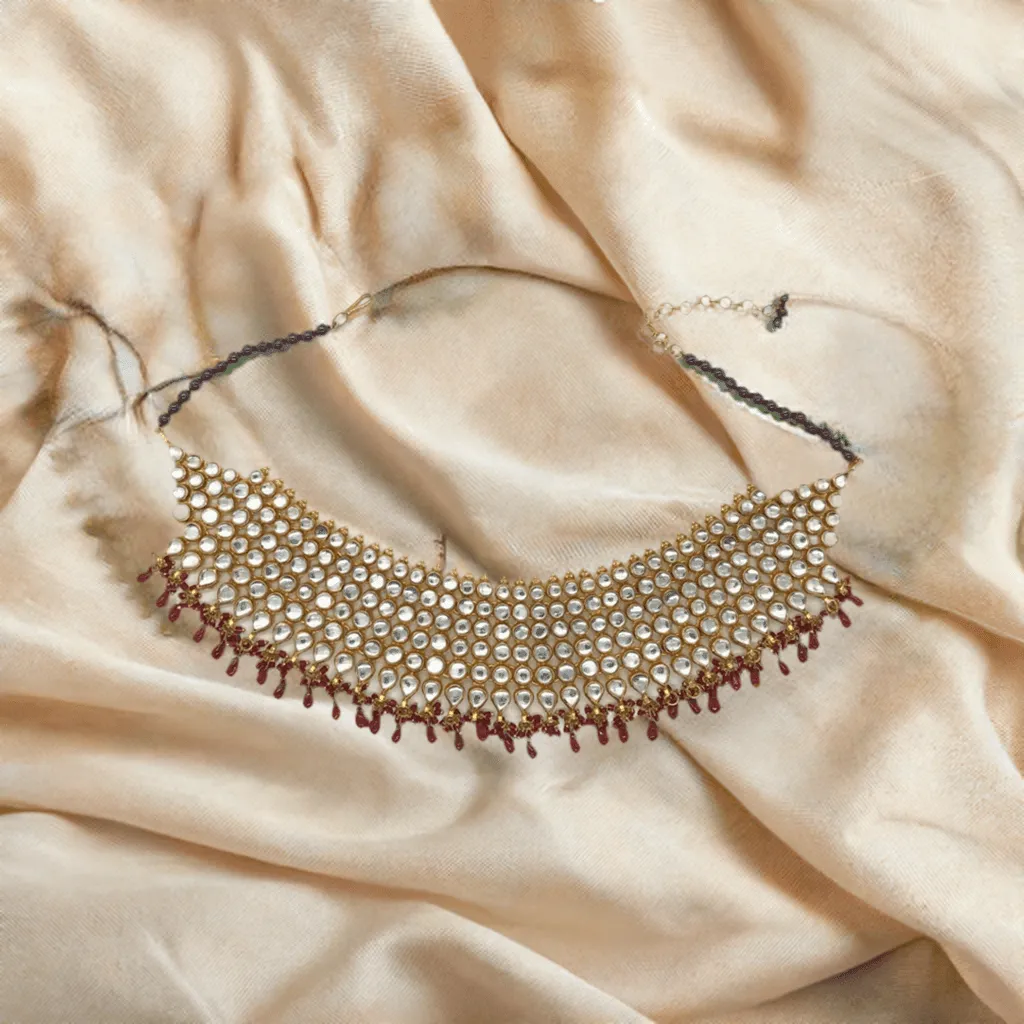 Elaborate Indian Style Choker Necklace with Red Droplets