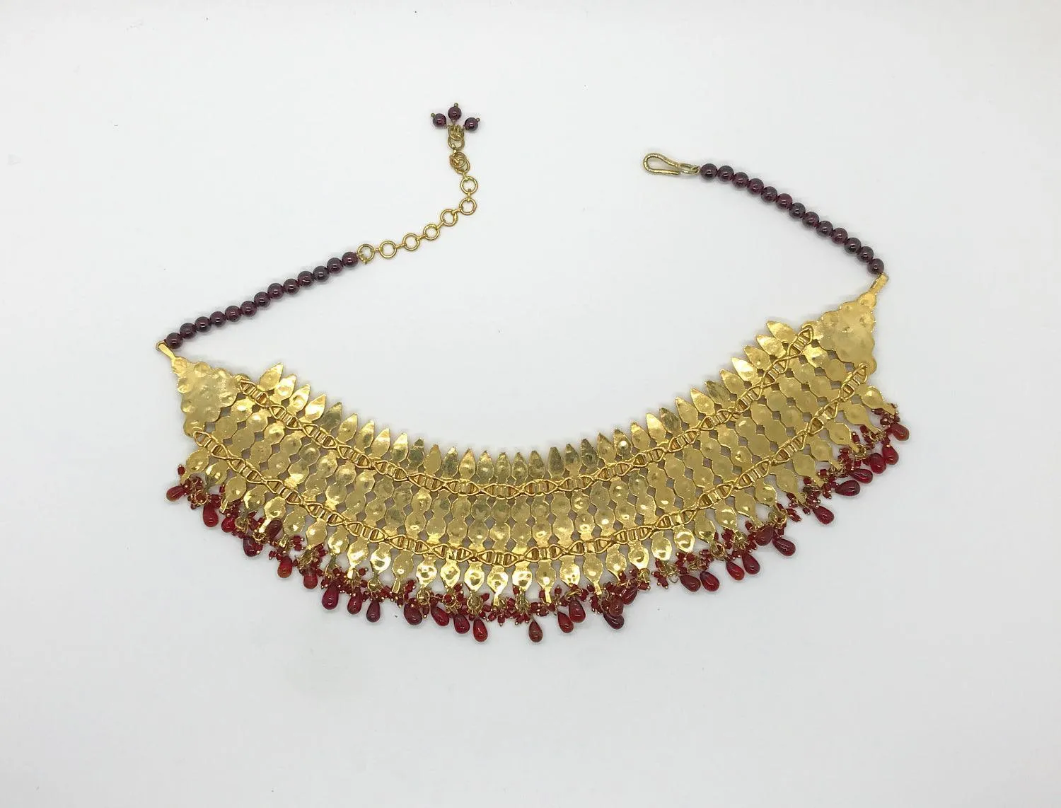 Elaborate Indian Style Choker Necklace with Red Droplets