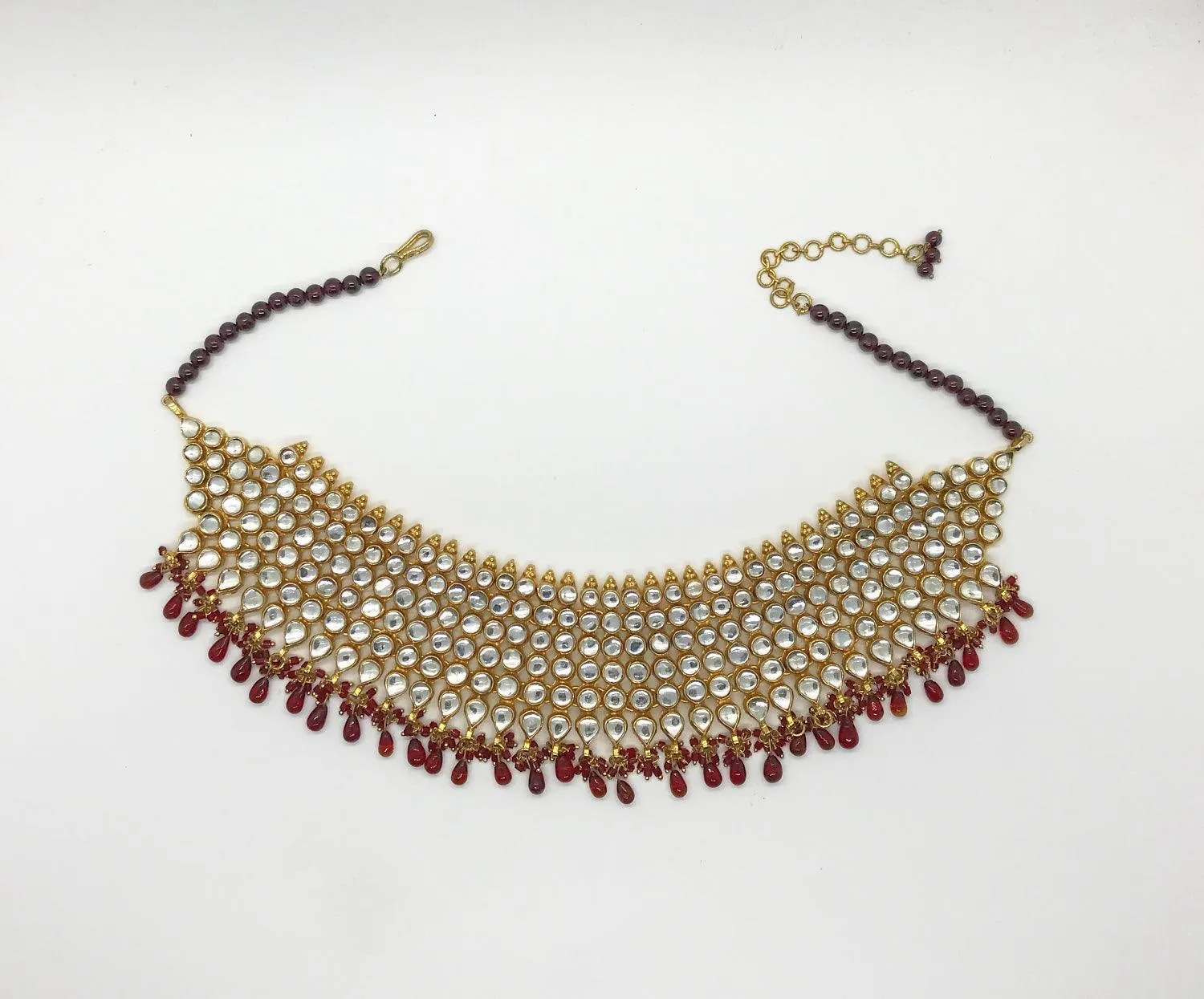 Elaborate Indian Style Choker Necklace with Red Droplets