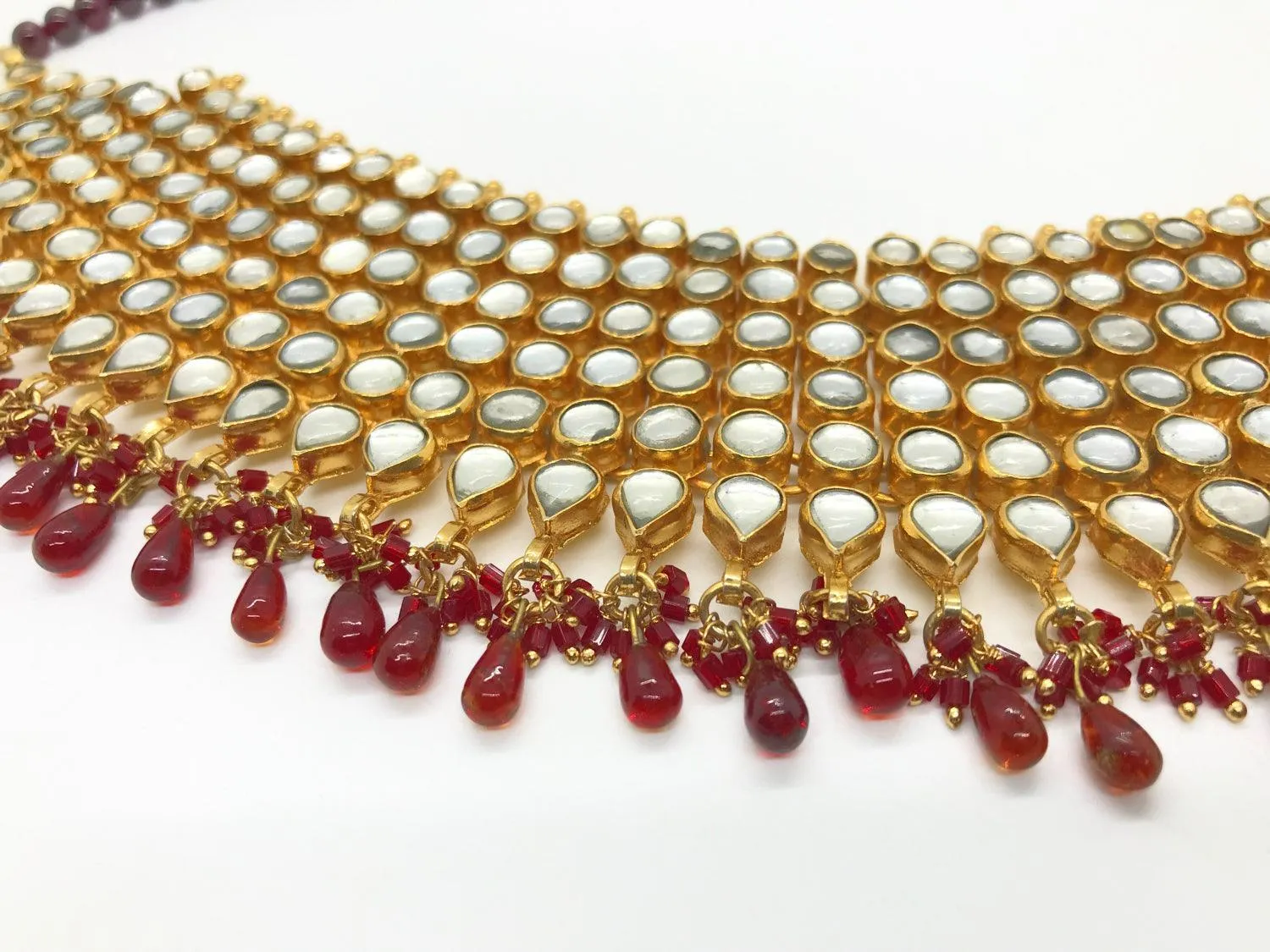 Elaborate Indian Style Choker Necklace with Red Droplets