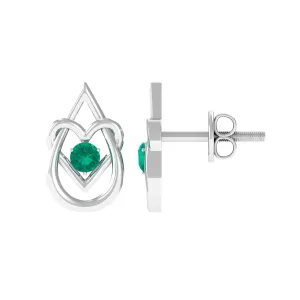 Emerald and Gold Teardrop Heart Stud Earrings