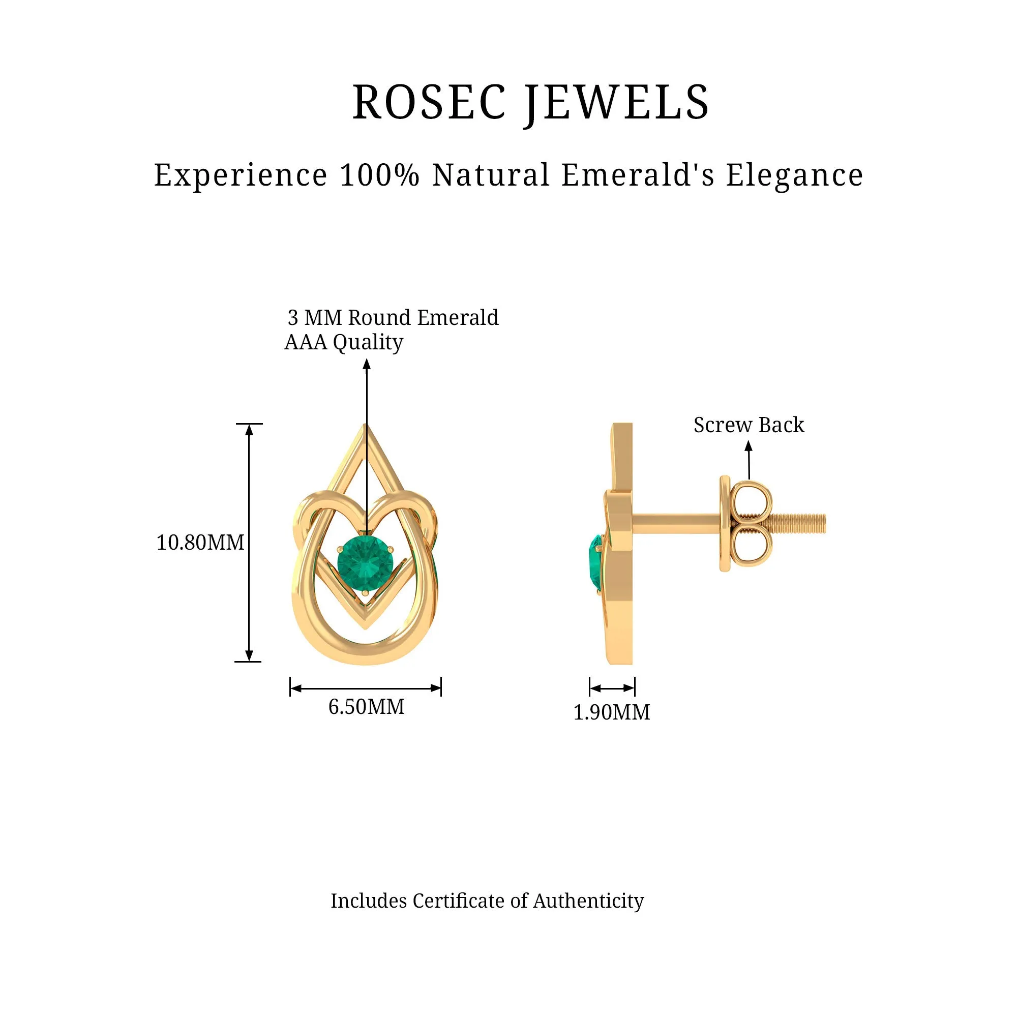 Emerald and Gold Teardrop Heart Stud Earrings