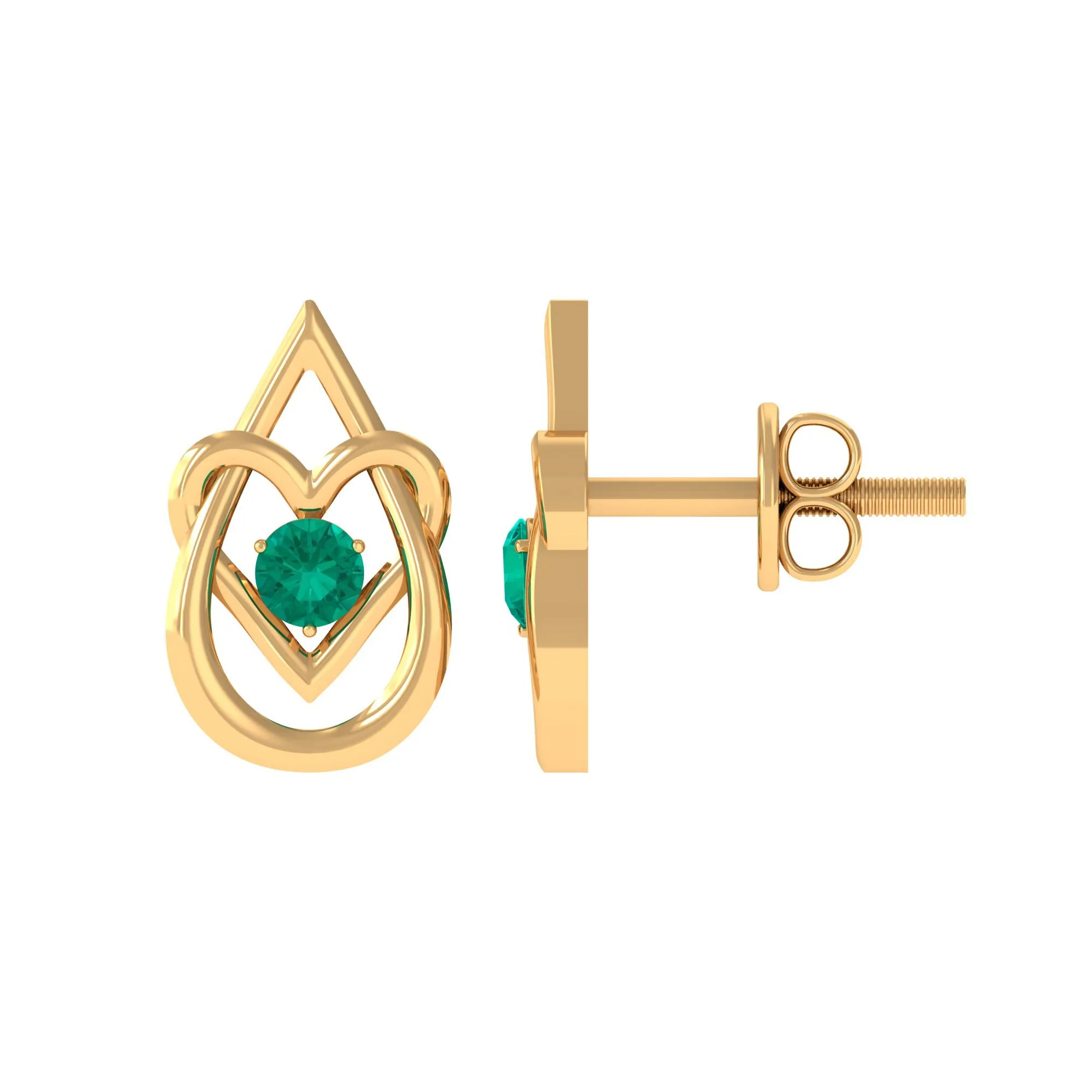 Emerald and Gold Teardrop Heart Stud Earrings