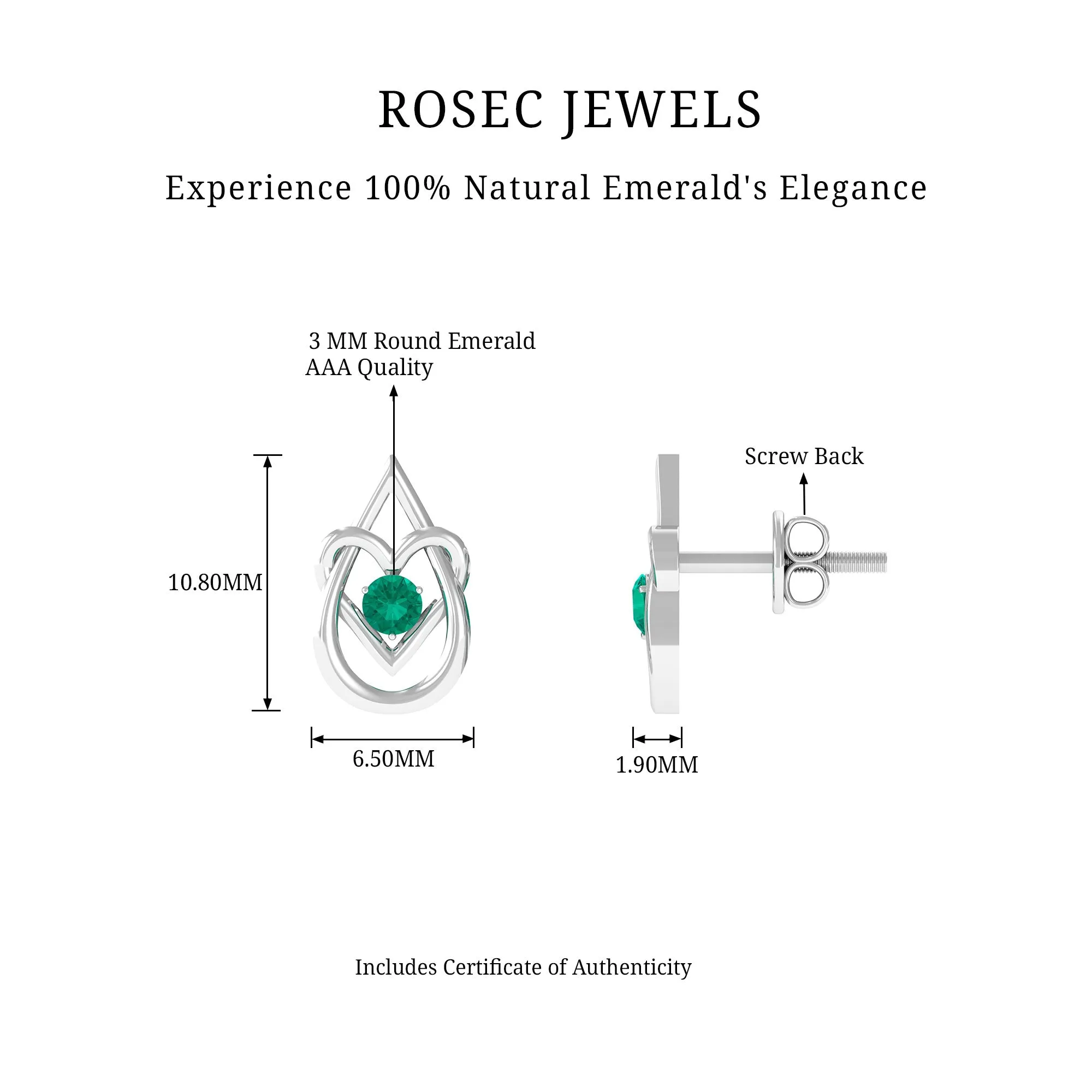 Emerald and Gold Teardrop Heart Stud Earrings