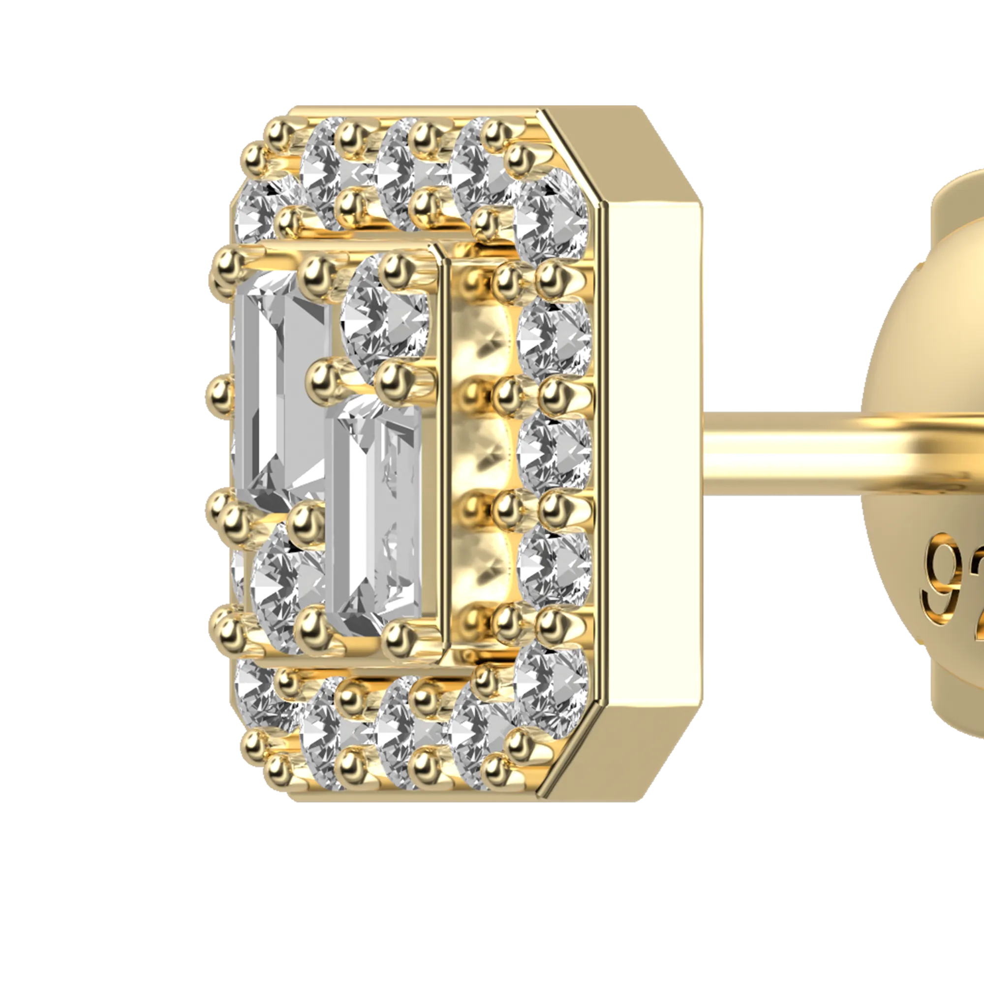 Emerald Cut Mix Halo Stud Earrings - Pair
