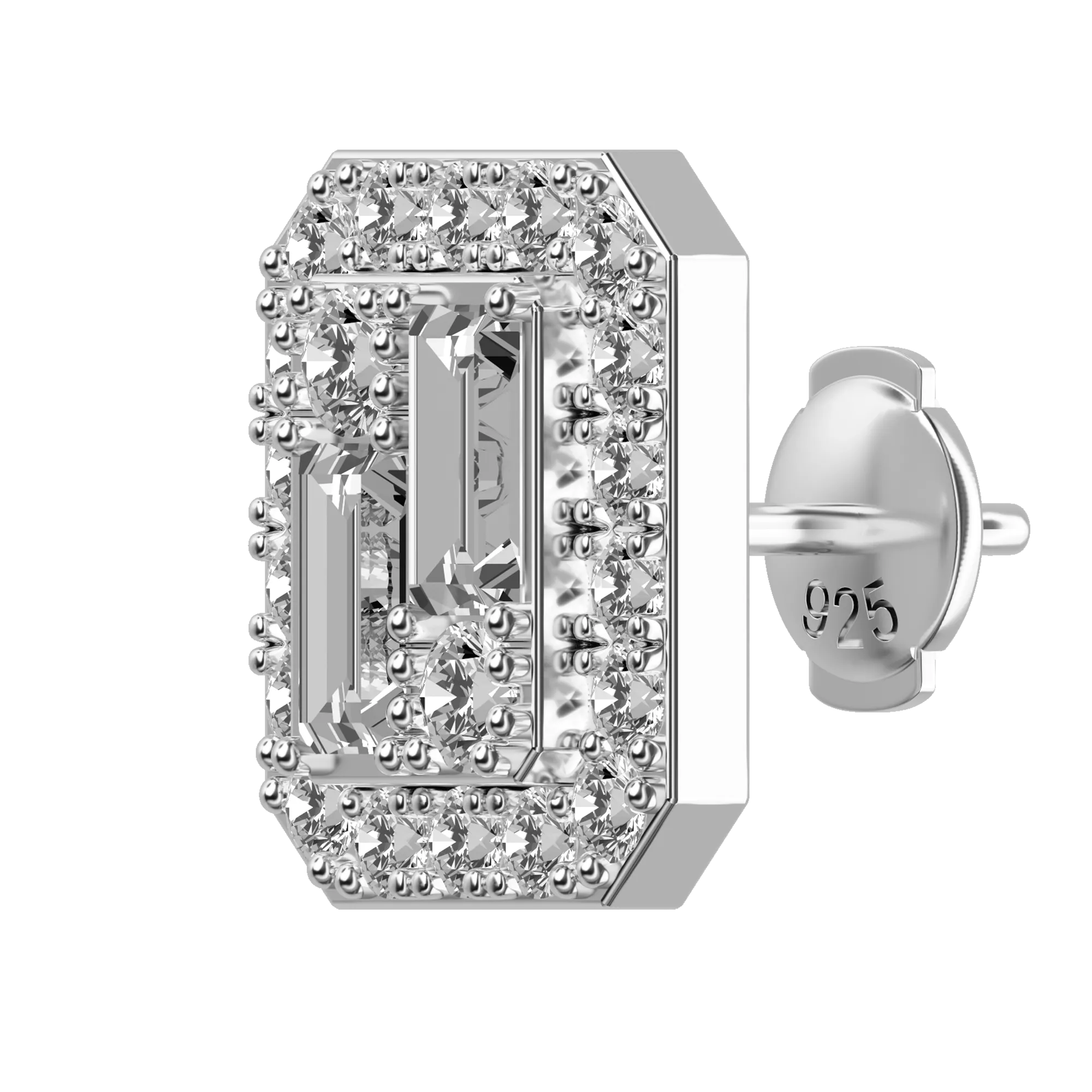Emerald Cut Mix Halo Stud Earrings - Pair