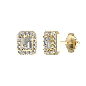 Emerald Cut Mix Halo Stud Earrings - Pair