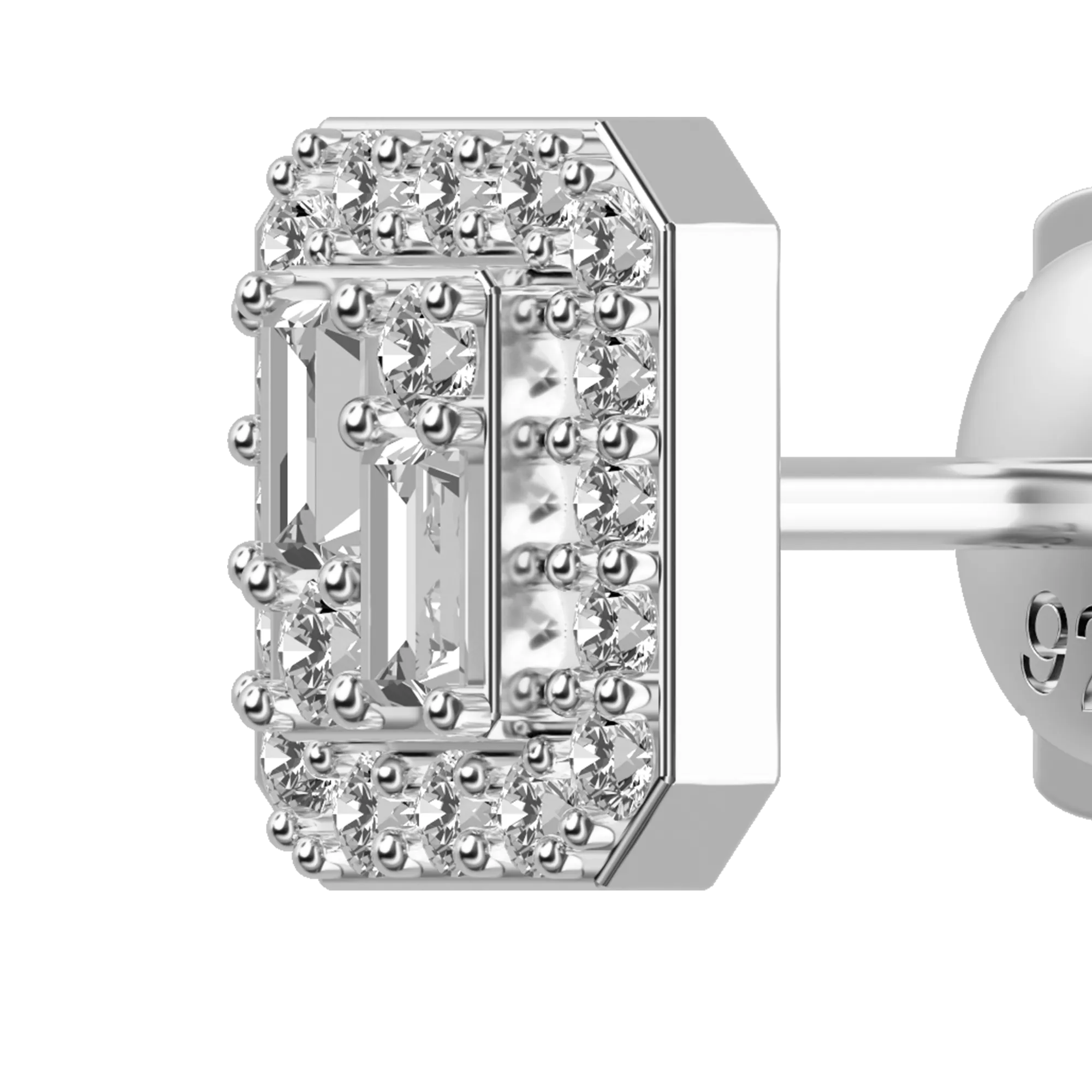Emerald Cut Mix Halo Stud Earrings - Pair