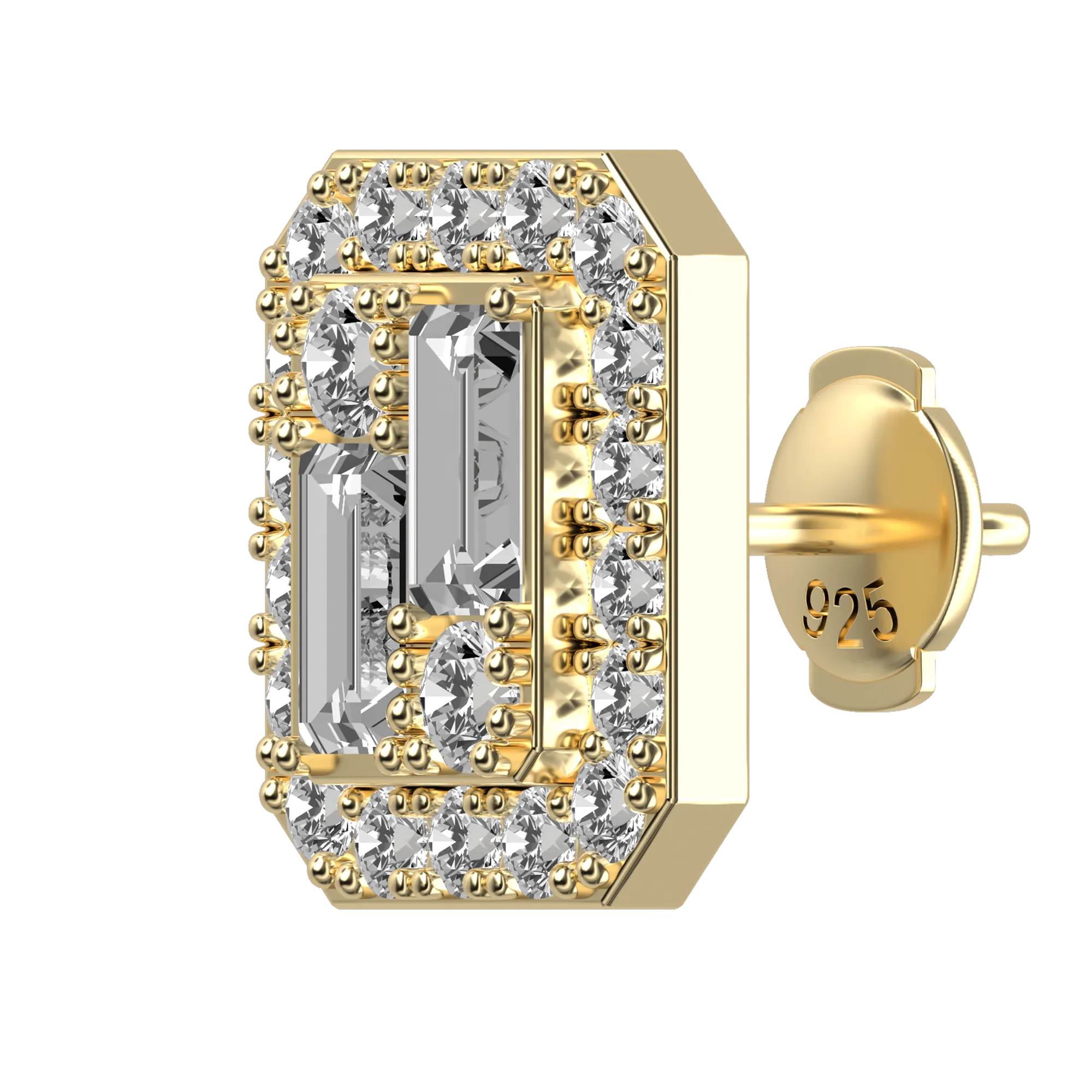 Emerald Cut Mix Halo Stud Earrings - Pair