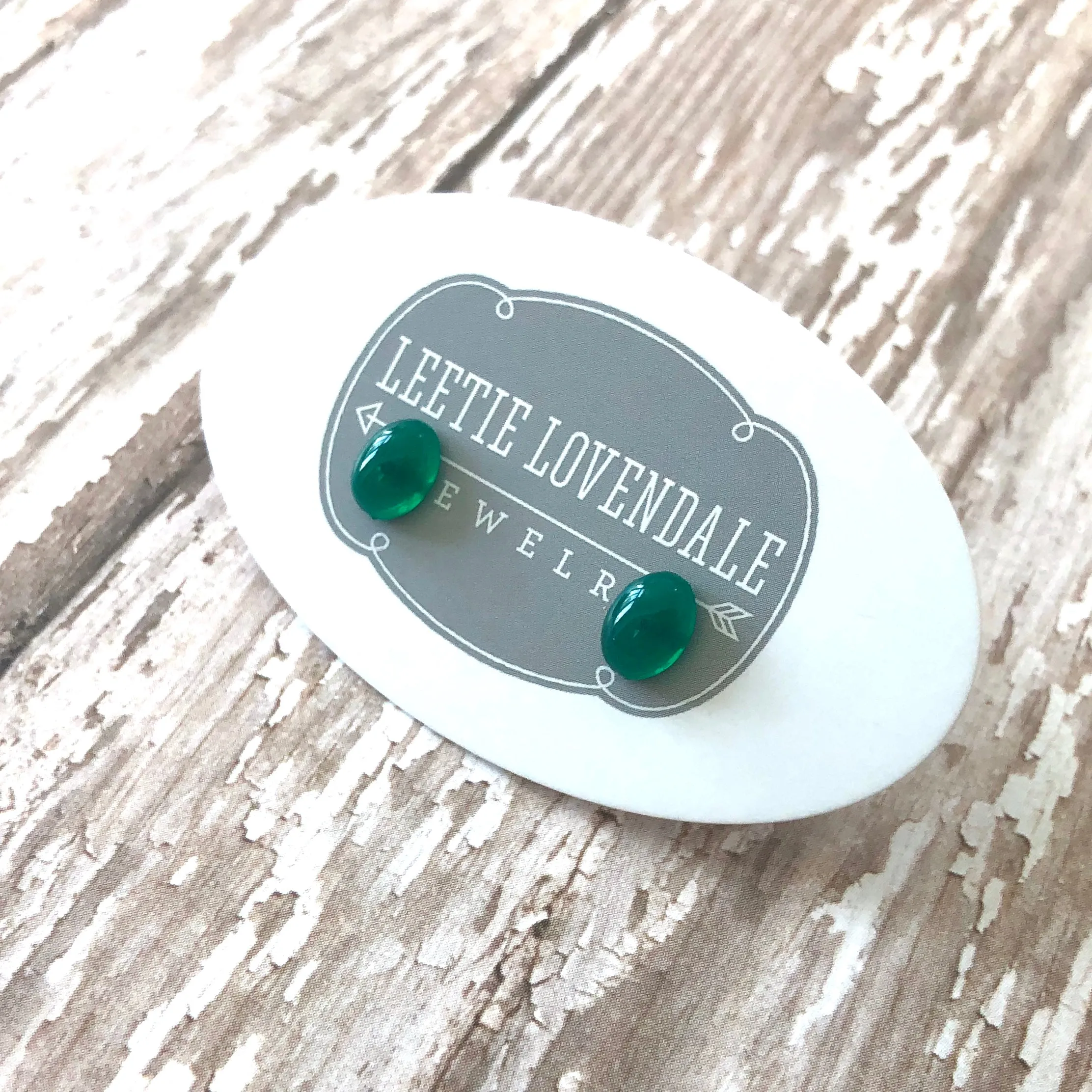 Emerald Green Small Oval Stud Lucite Earrings