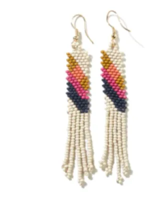 EMMA Angles Beaded Fringe Cream Earrings