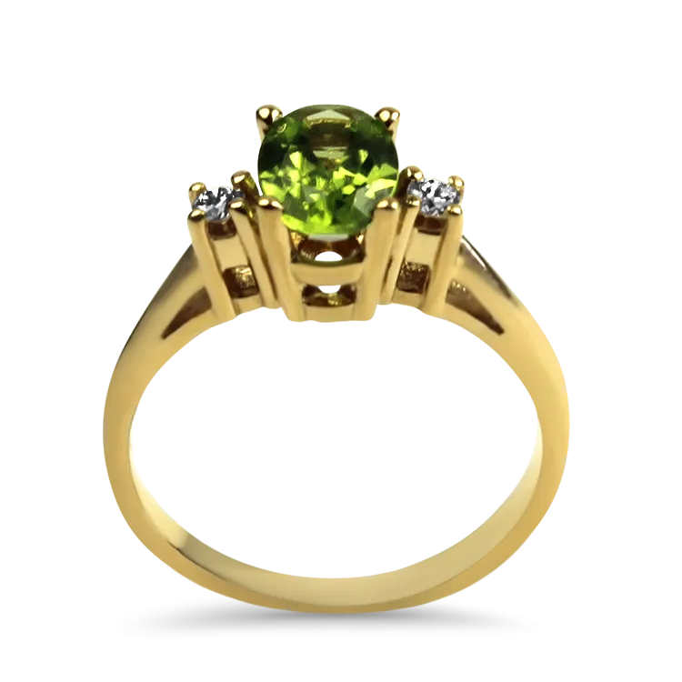 Estate 14K Yellow Gold Peridot & Diamond Ring
