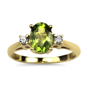 Estate 14K Yellow Gold Peridot & Diamond Ring